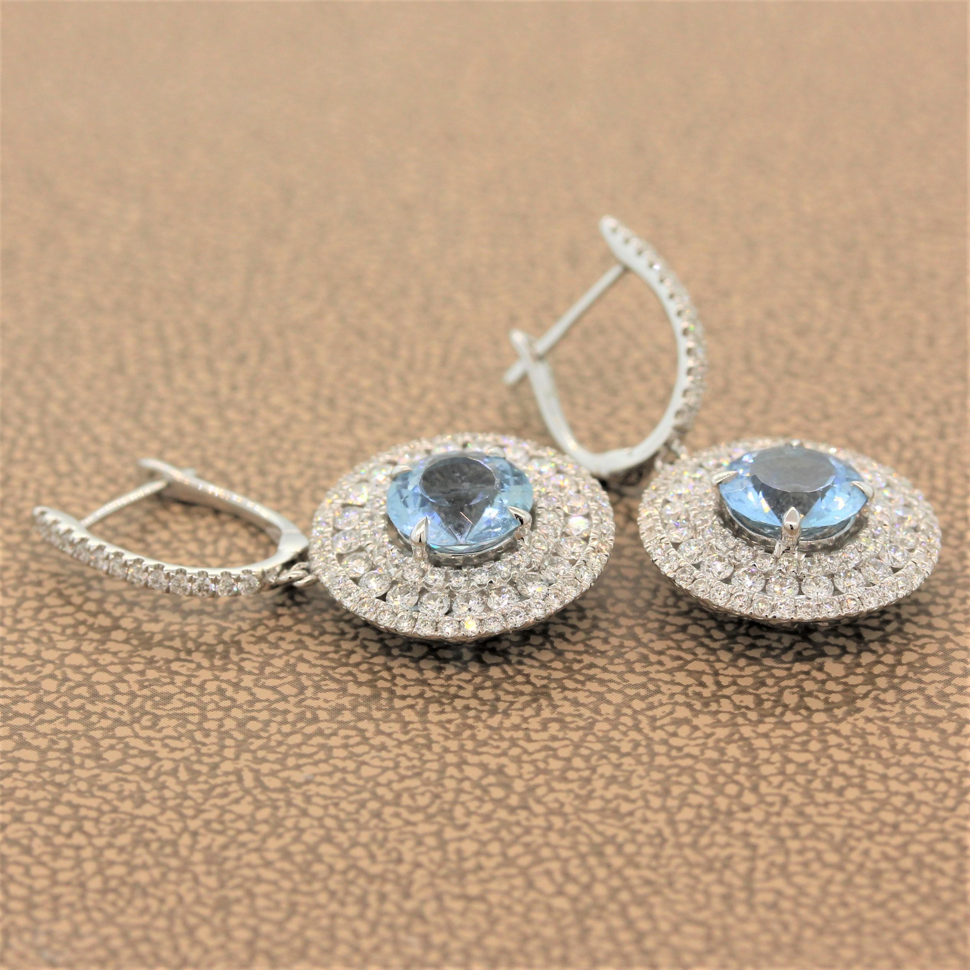 Aquamarine Diamond Gold Drop Earrings For Sale 1