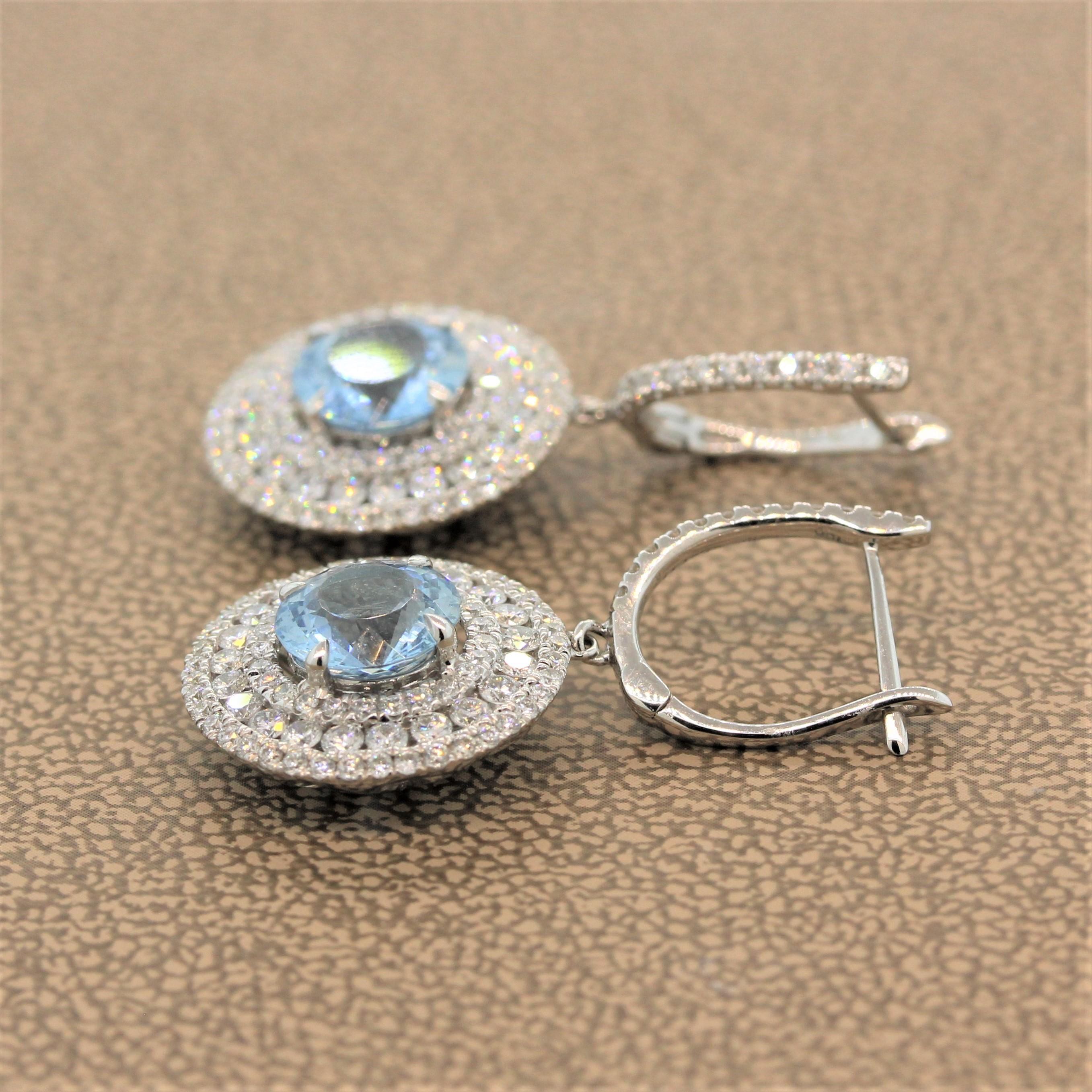 Aquamarine Diamond Gold Drop Earrings For Sale 2