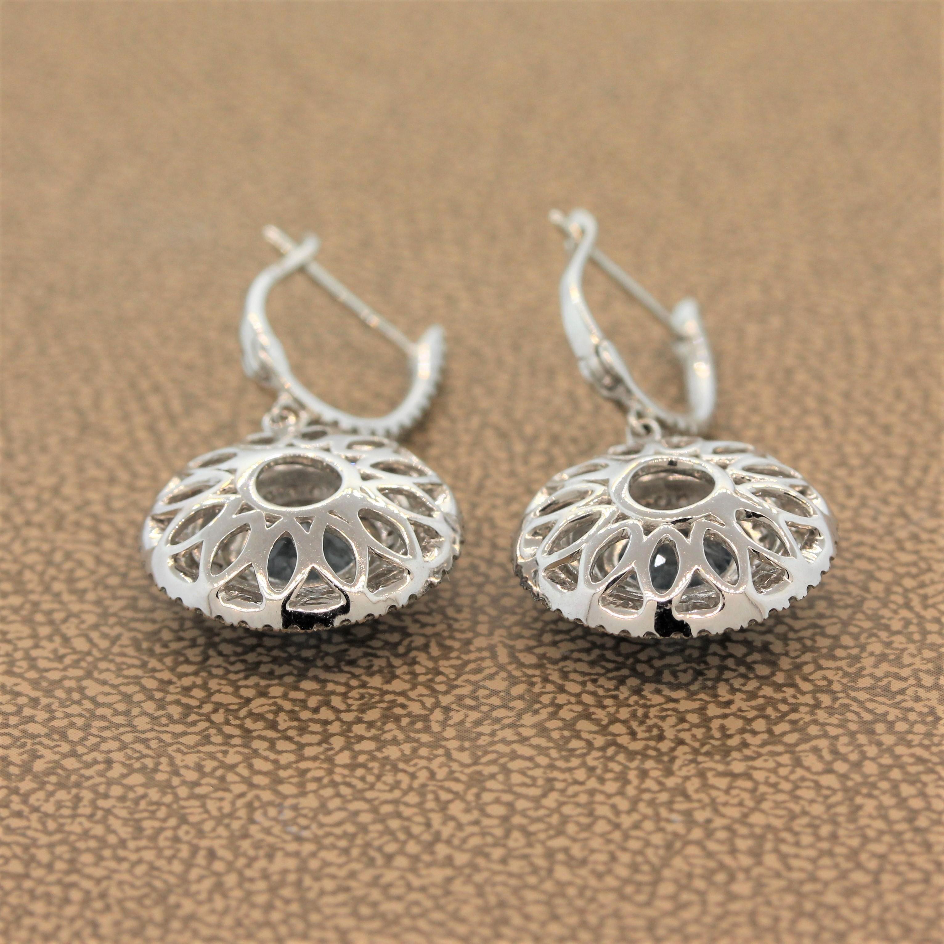 Aquamarine Diamond Gold Drop Earrings For Sale 3