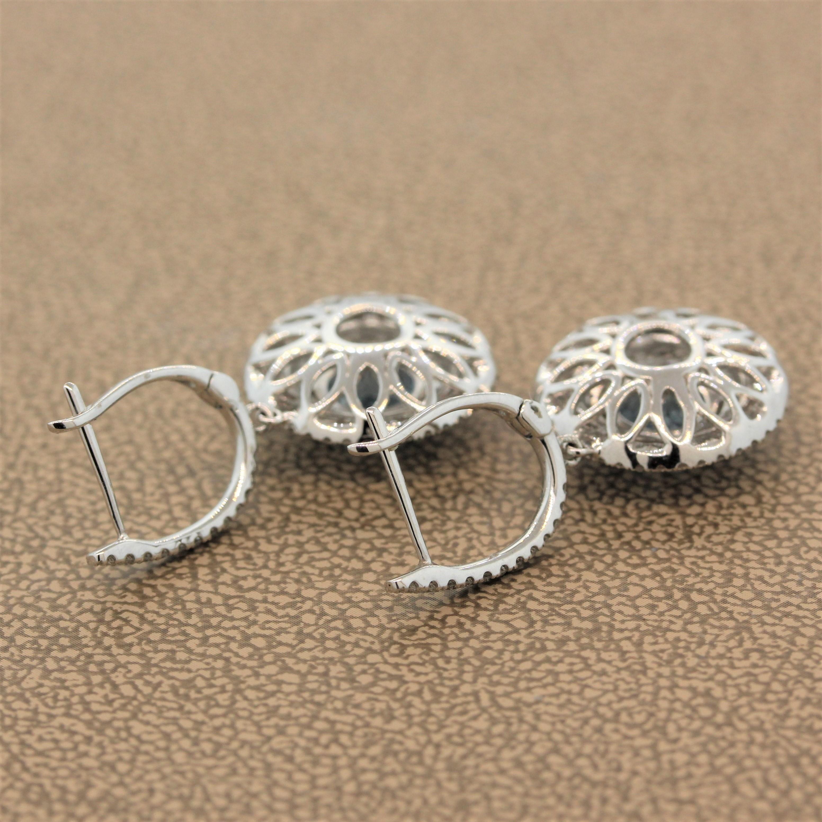 Aquamarine Diamond Gold Drop Earrings For Sale 4
