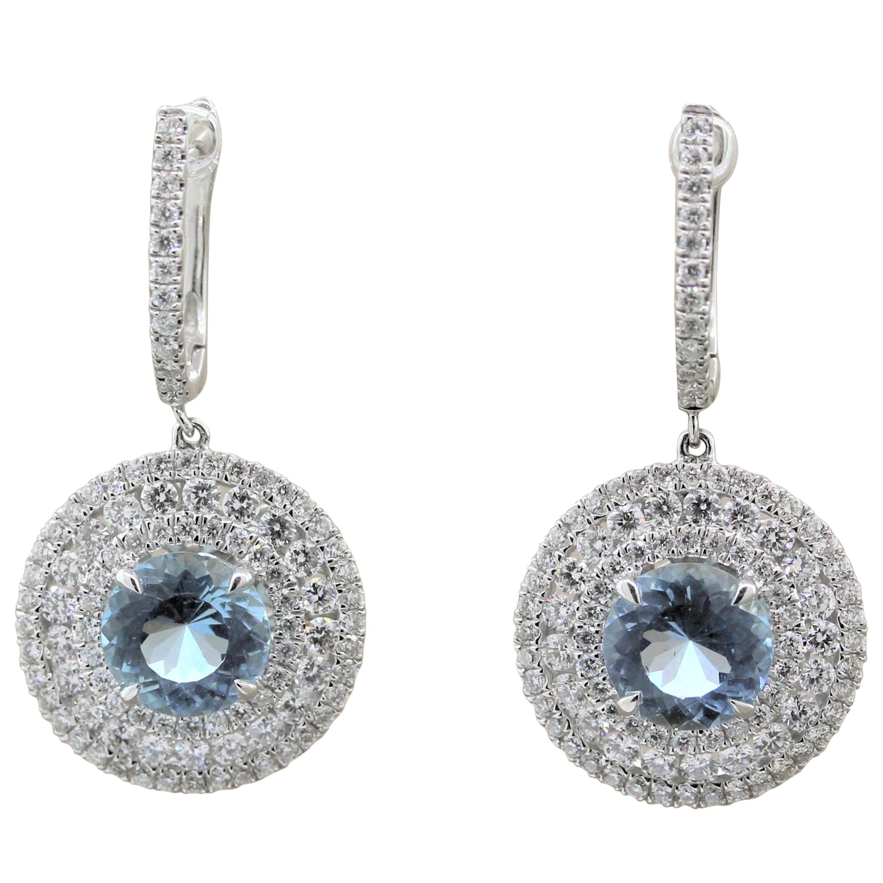 Aquamarine Diamond Gold Drop Earrings For Sale