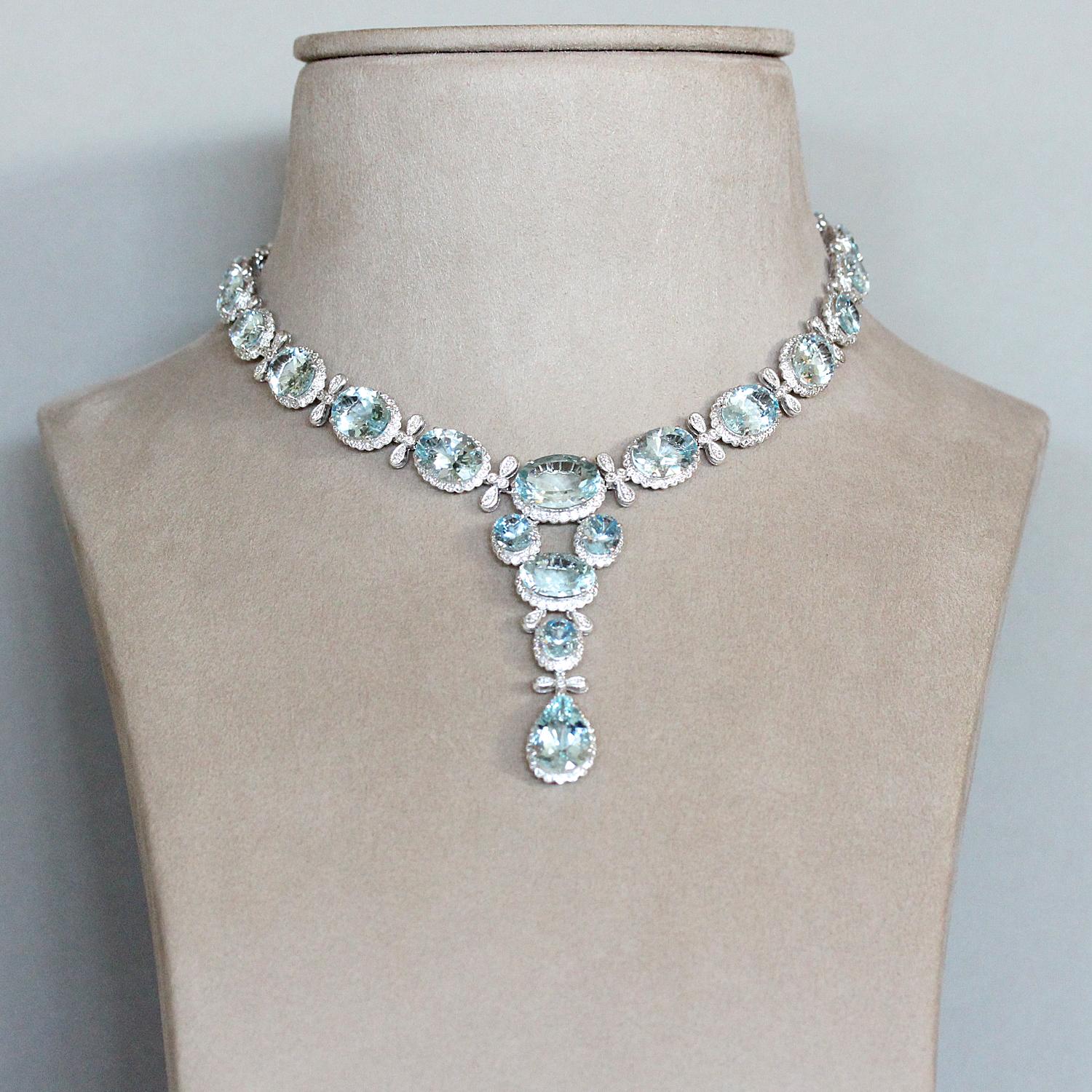 Aquamarine Diamond Gold Drop Necklace 1
