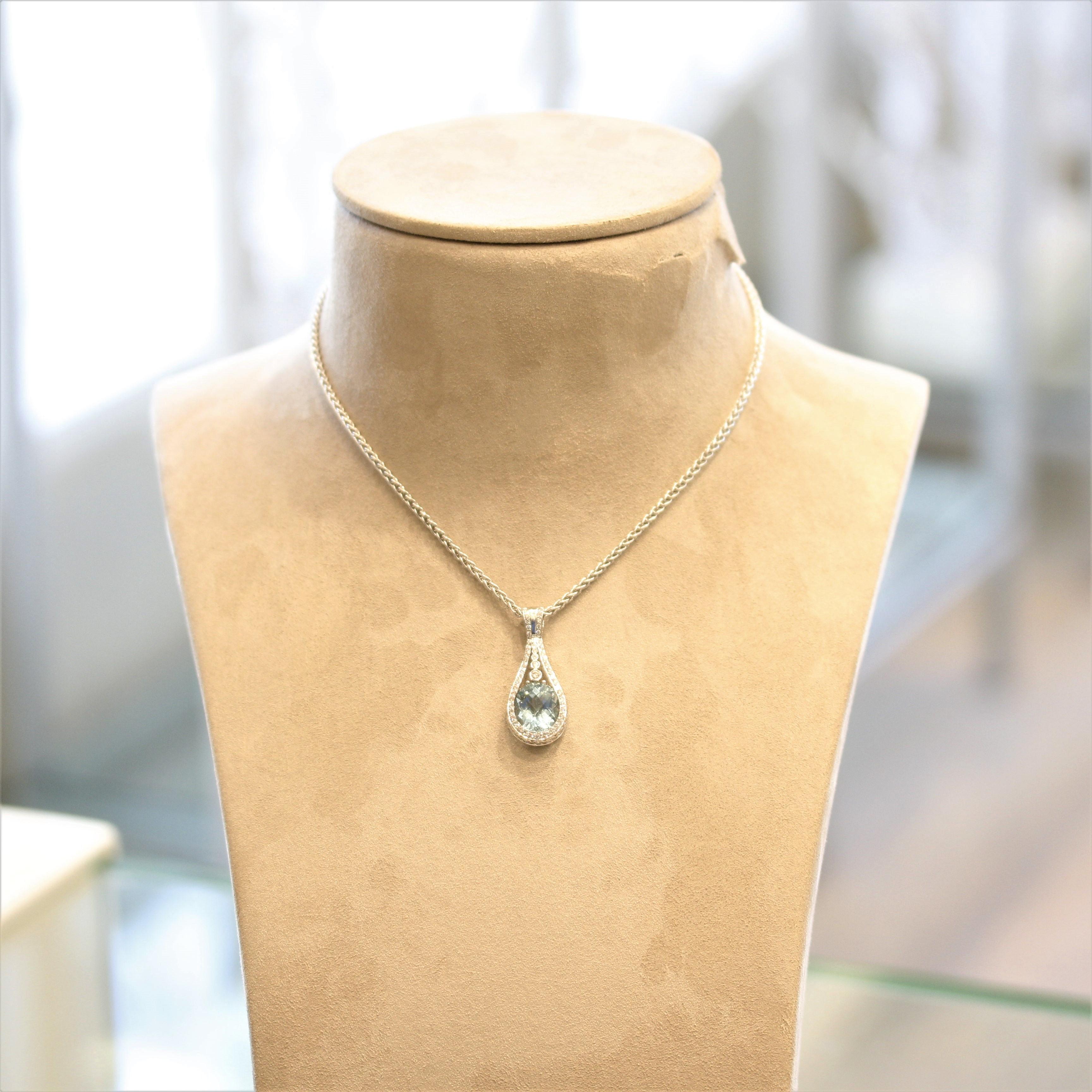 Women's Aquamarine Diamond Gold Pendant For Sale