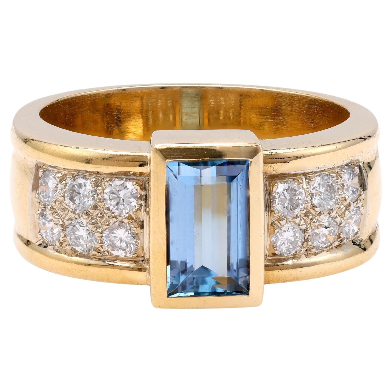 Aquamarine Diamond Gold Ring For Sale