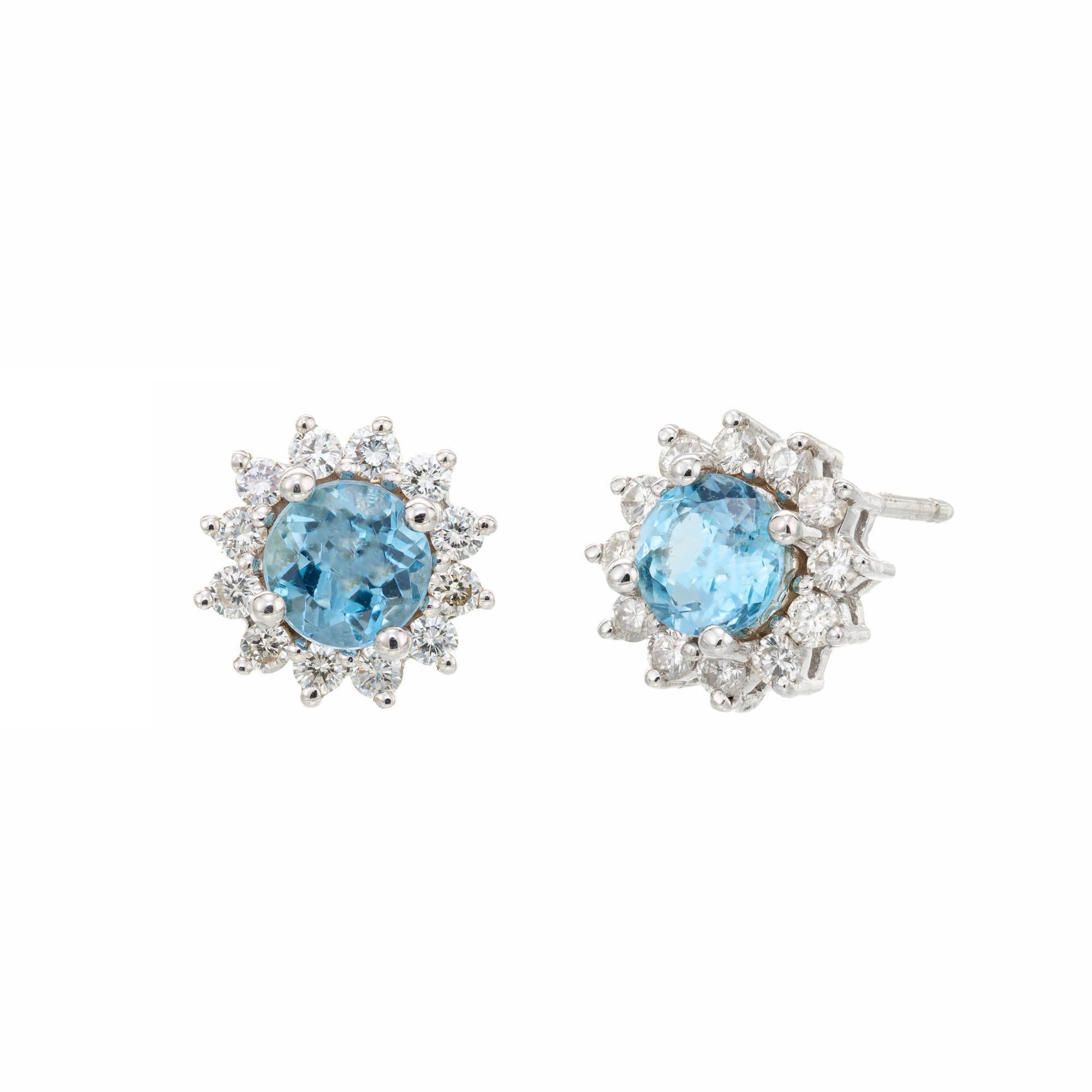 aquamarine diamond halo earrings