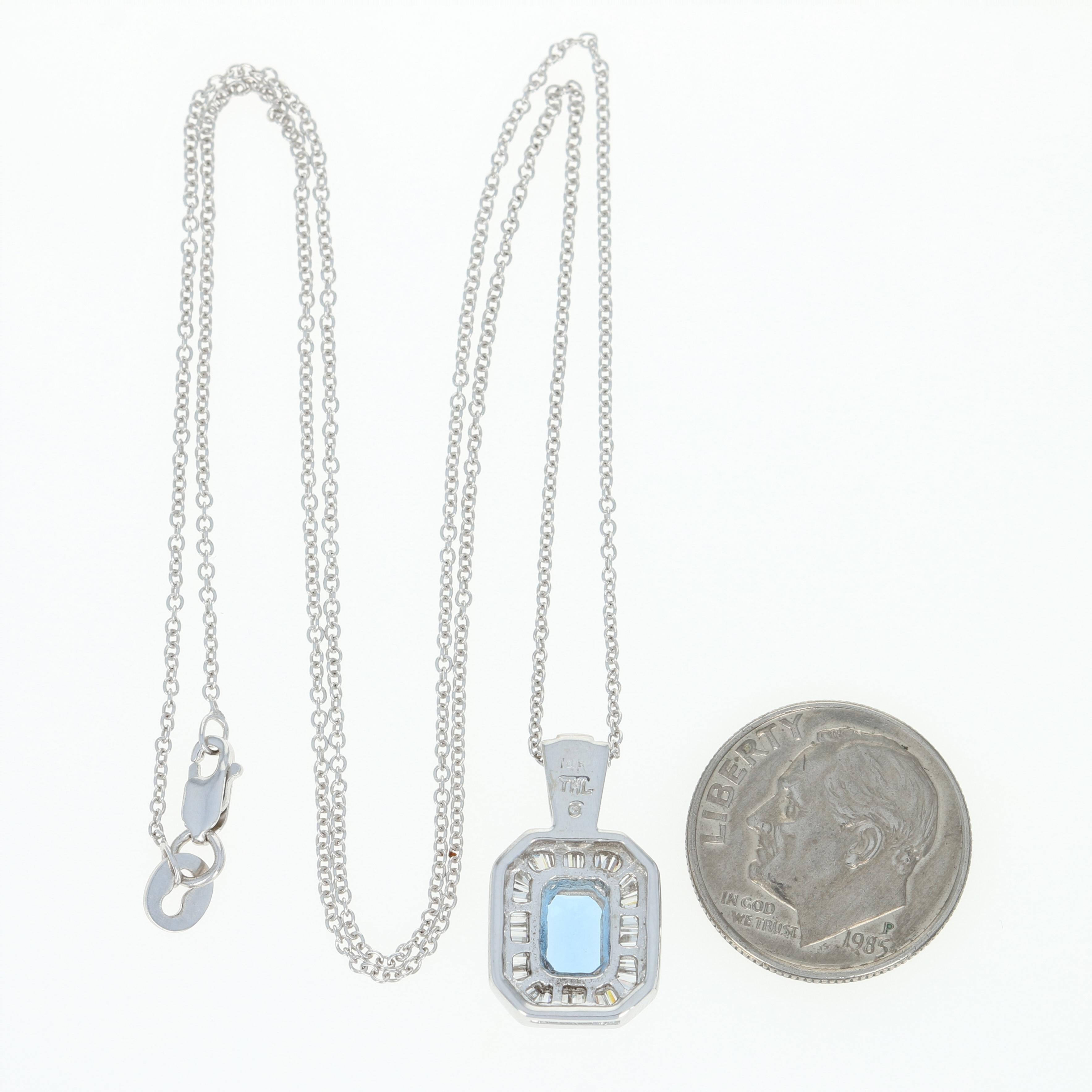 Aquamarine & Diamond Halo Pendant Necklace, 14 Karat Gold Radiant Cut 1.30 Carat 1