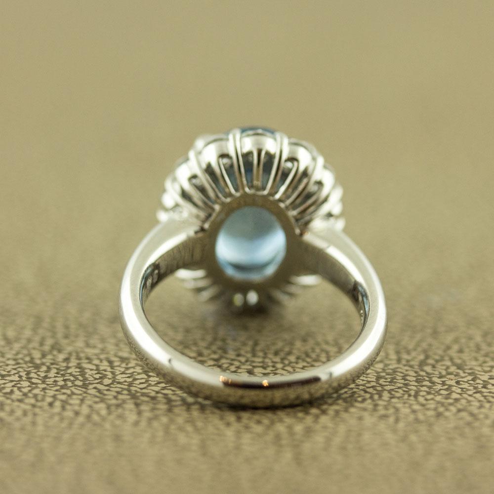 Oval Cut Aquamarine Diamond Halo Platinum Ring