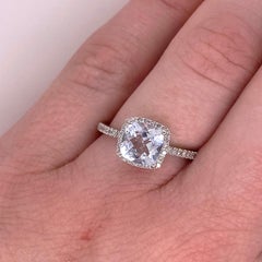 Aquamarine Diamond Halo Ring, 14 Karat White Gold, 1.29 Carat Aqua .12 Diamond