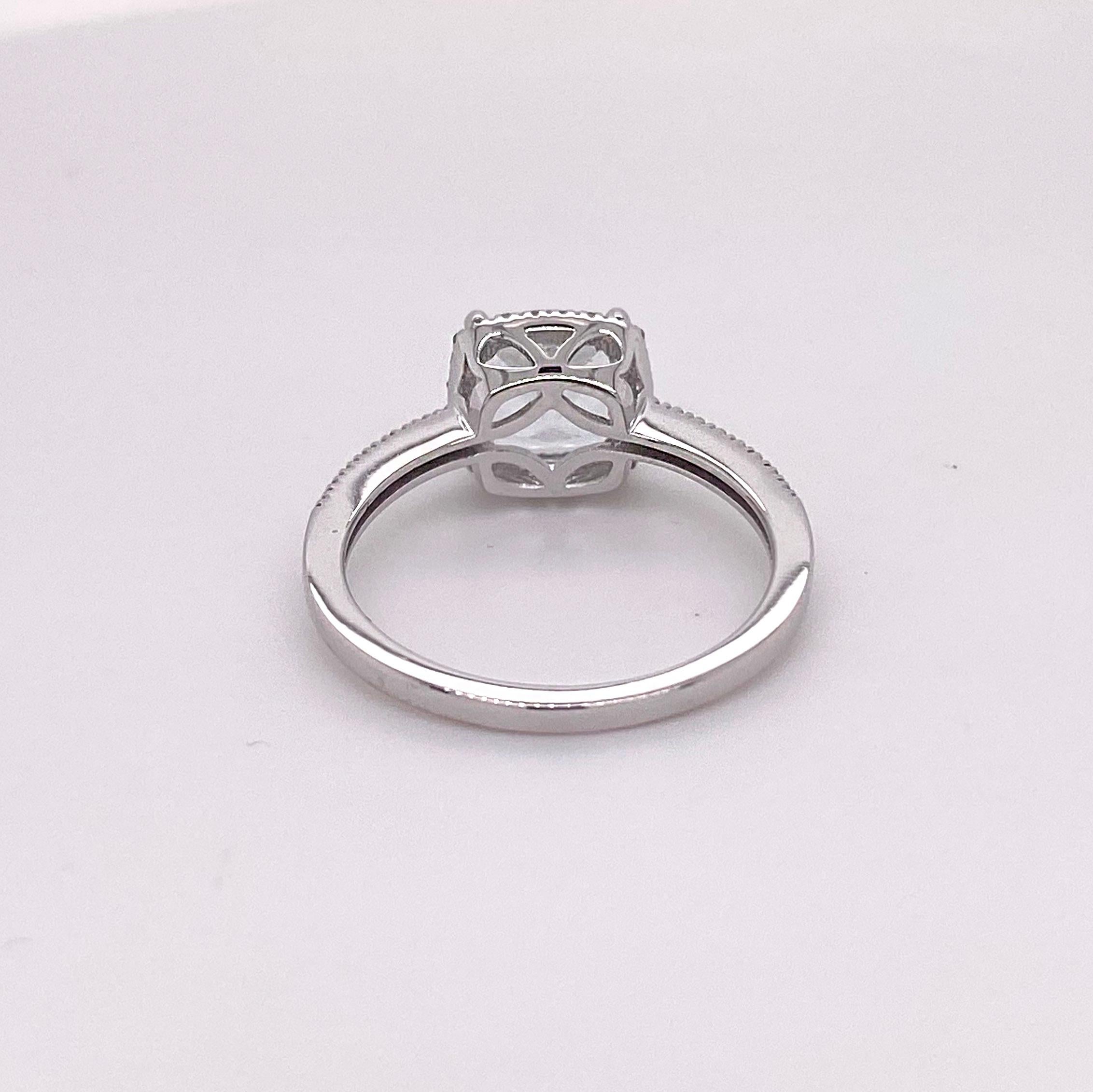 Pear Cut Aquamarine Diamond Halo Ring, 14 Karat White Gold, 1.29 Carat Aqua .12 Diamond For Sale
