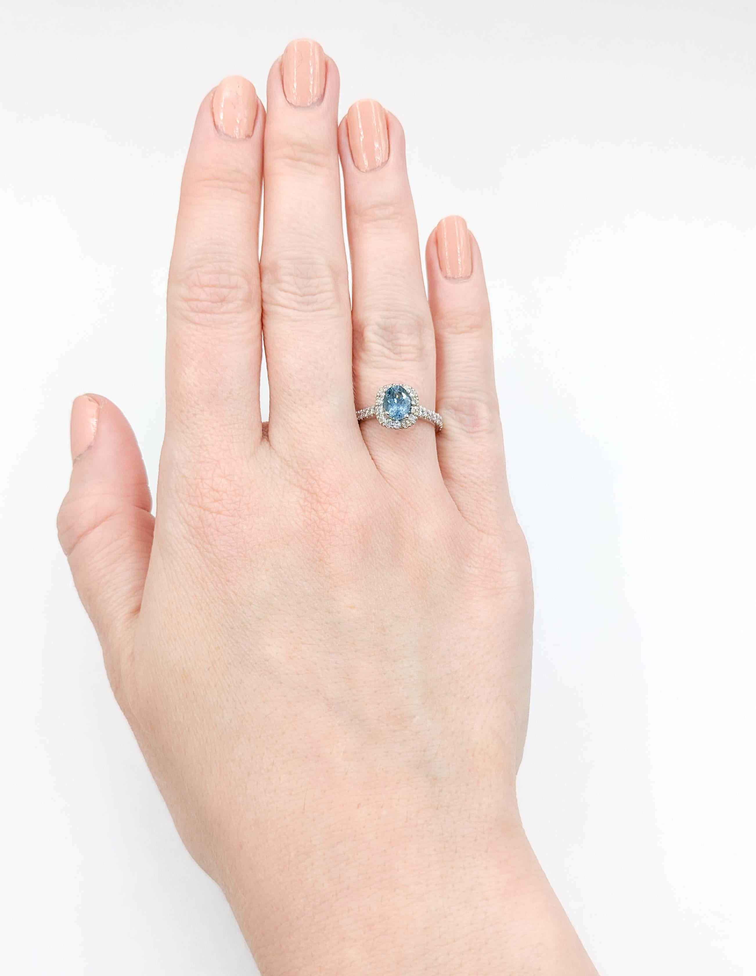 Contemporary Aquamarine & Diamond Halo Ring