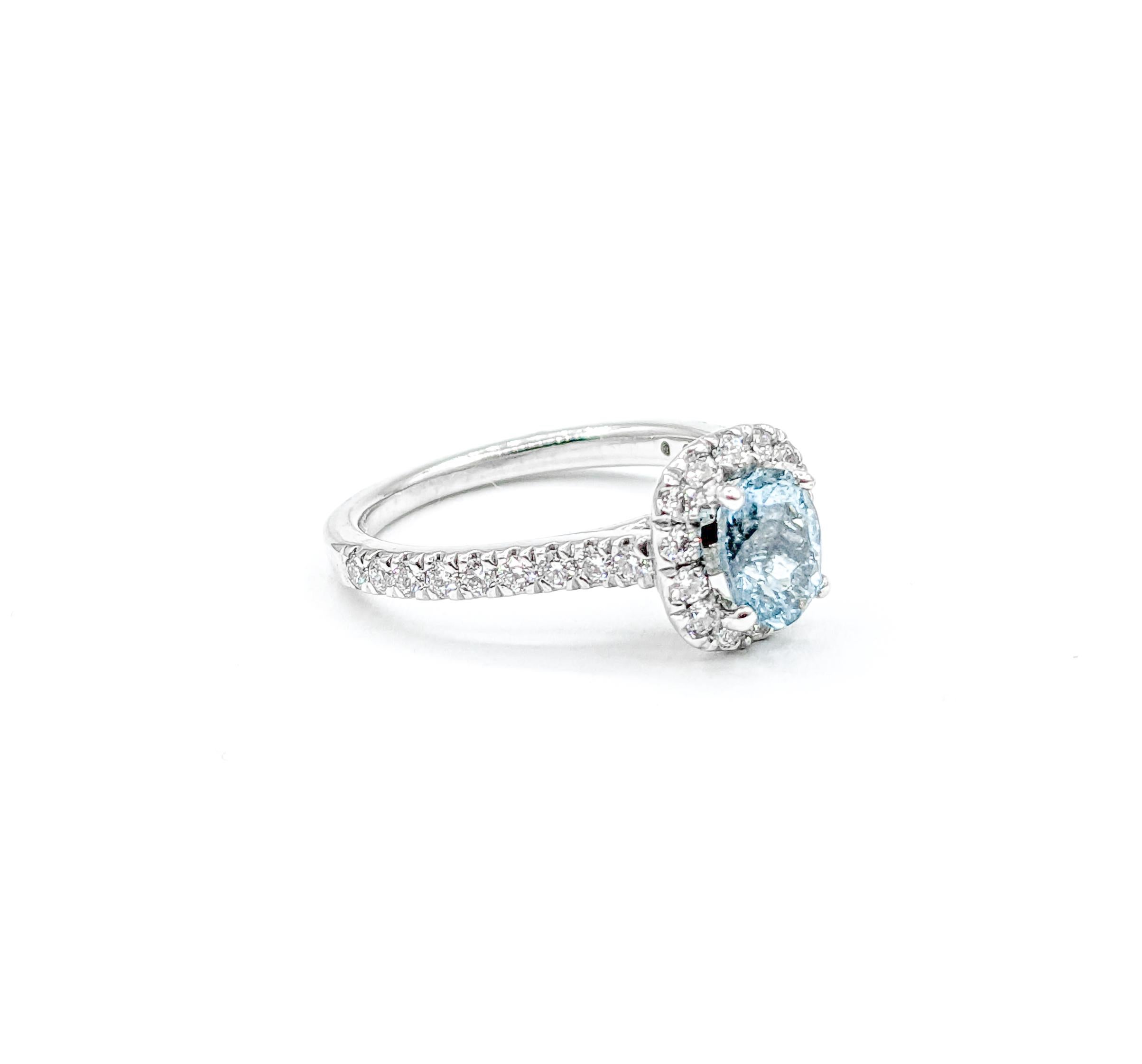 Aquamarine & Diamond Halo Ring In Excellent Condition In Bloomington, MN