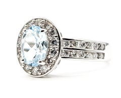 Aquamarine & Diamond Halo Ring in 14k White Gold