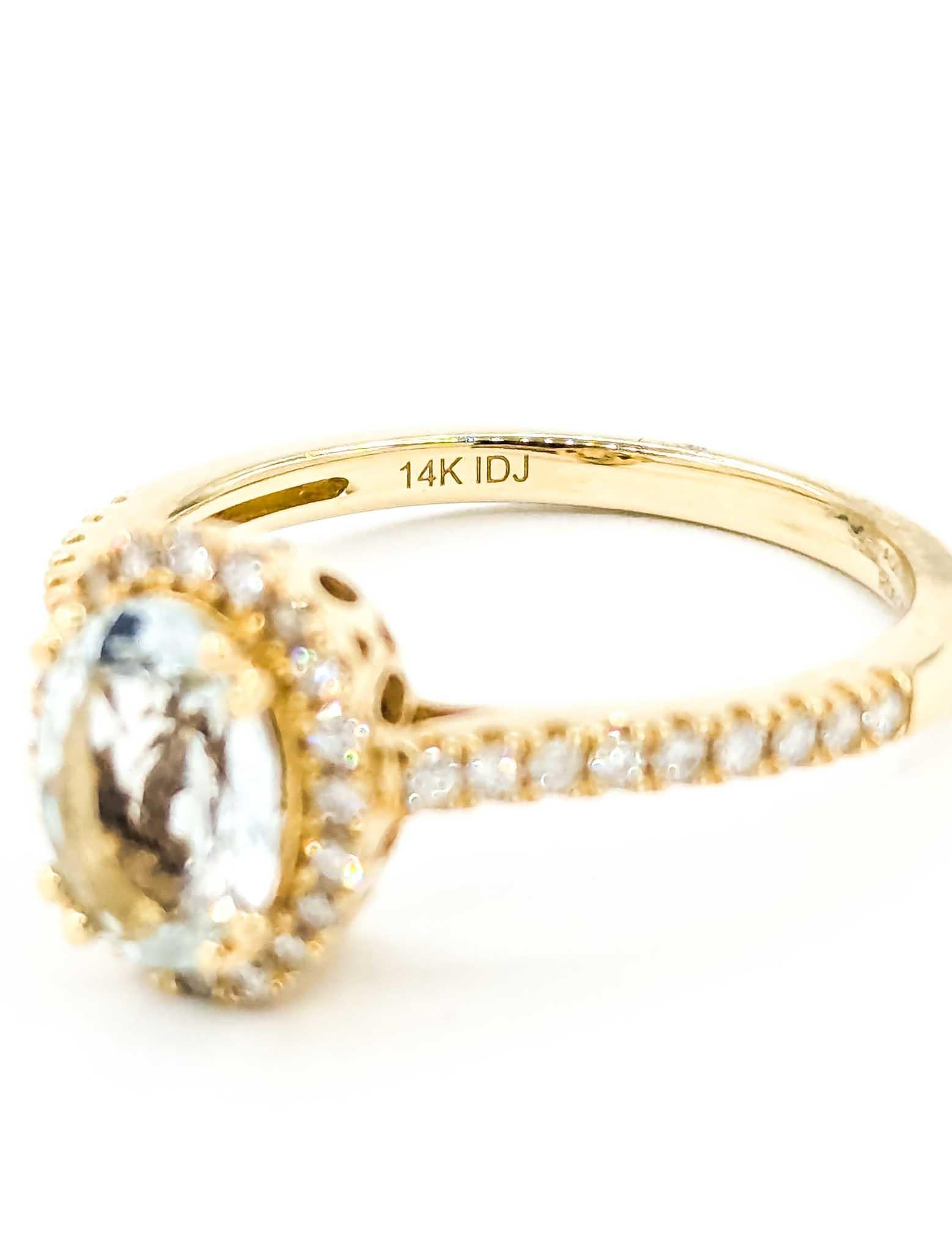 Anello aureola con acquamarina e diamante in oro giallo 14k in vendita 4