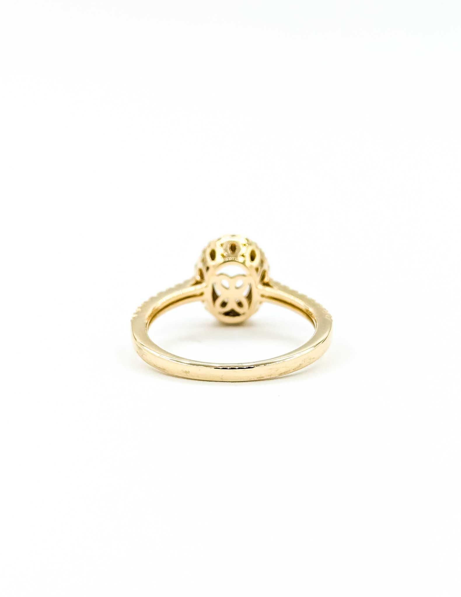 Anello aureola con acquamarina e diamante in oro giallo 14k in vendita 2