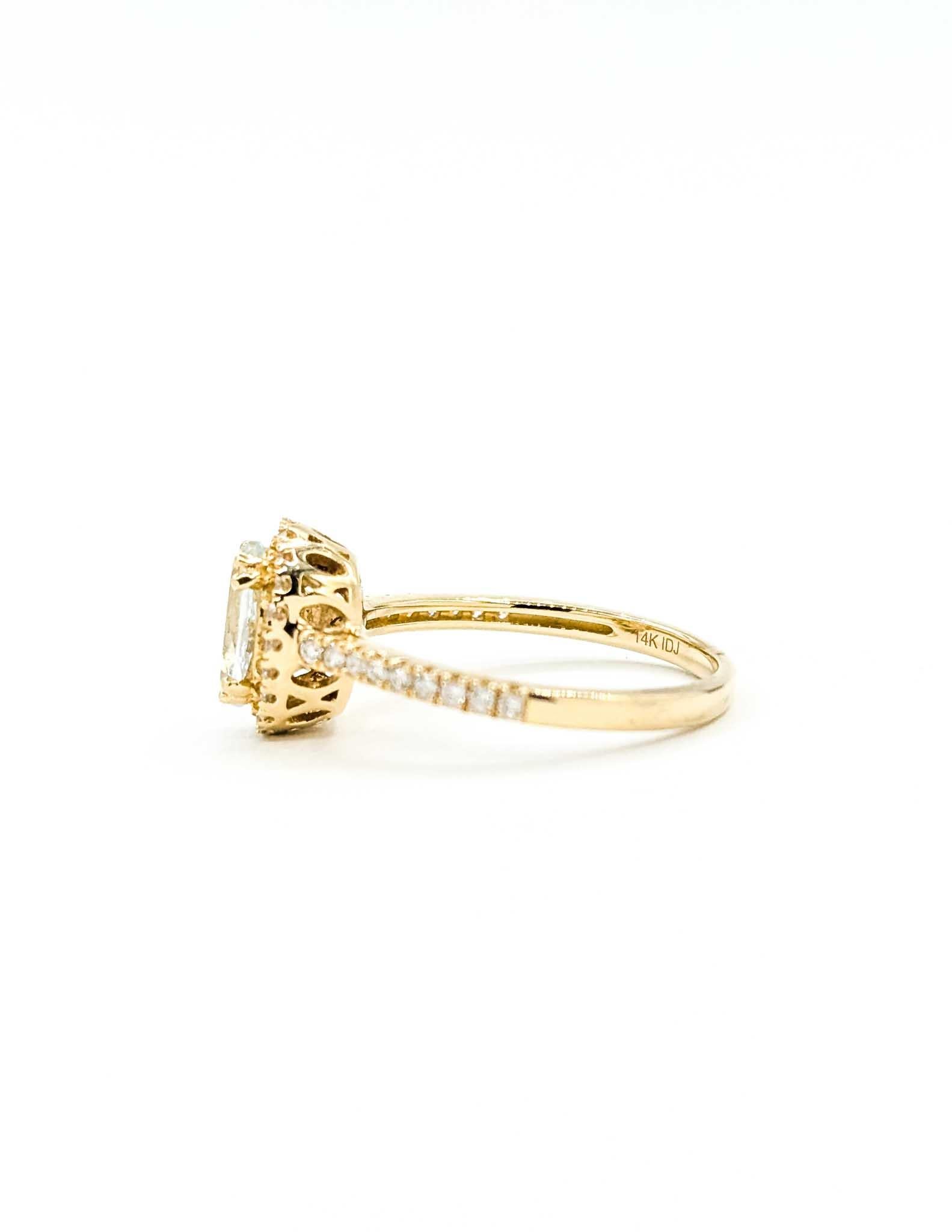 Anello aureola con acquamarina e diamante in oro giallo 14k in vendita 3