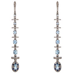 Aquamarine Diamond Linear Drop Earrings