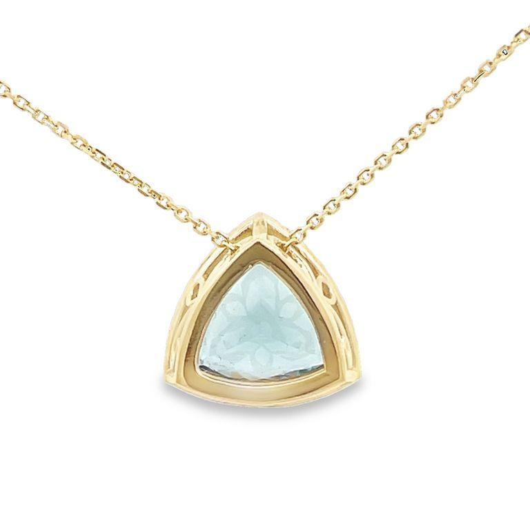 Modern Aquamarine Diamond Necklace 0.26CT AQ 3.74CT 14K YG For Sale