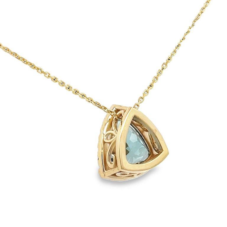 Trillion Cut Aquamarine Diamond Necklace 0.26CT AQ 3.74CT 14K YG For Sale