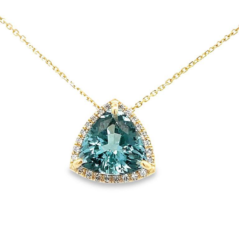 Aquamarine Diamond Necklace 0.26CT AQ 3.74CT 14K YG In New Condition For Sale In New York, NY