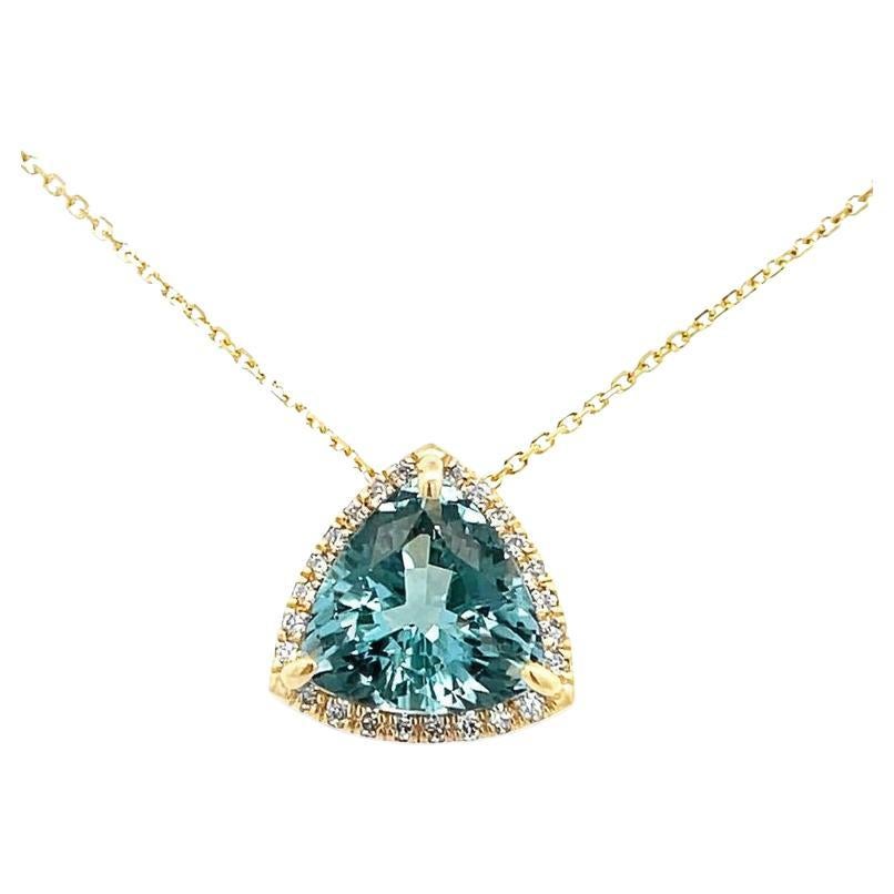 Aquamarine Diamond Necklace 0.26CT AQ 3.74CT 14K YG For Sale