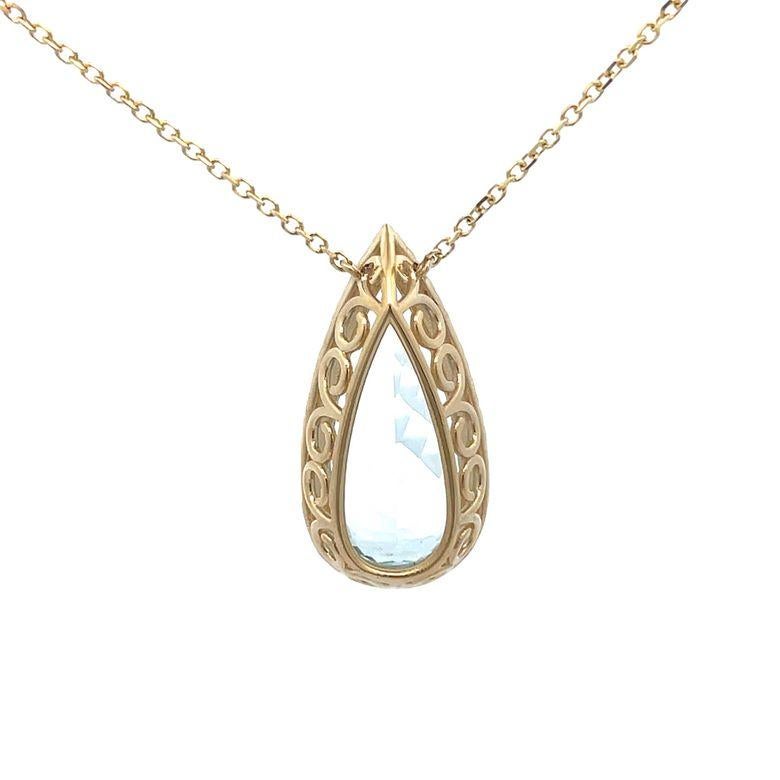 Women's Aquamarine Diamond Necklace 0.48CT AQ 22.06CT 14K YG For Sale