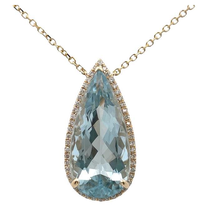 Aquamarine Diamond Necklace 0.48CT AQ 22.06CT 14K YG For Sale