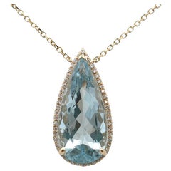 Aquamarine Diamond Necklace 0.48CT AQ 22.06CT 14K YG