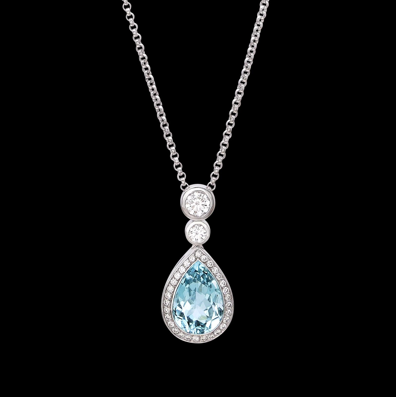 Pear Cut Aquamarine & Diamond Necklace by Hans D. Krieger
