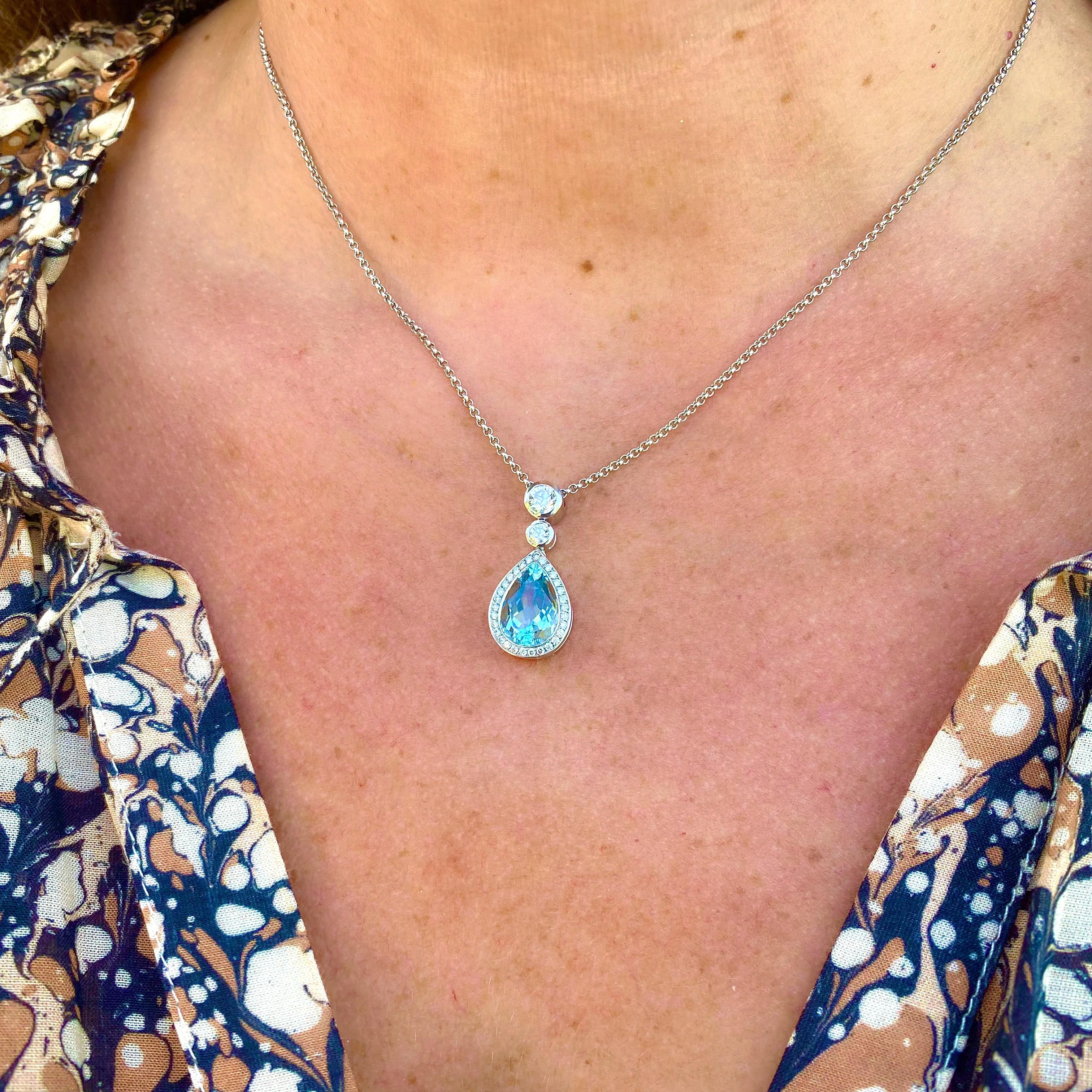 Aquamarine & Diamond Necklace by Hans D. Krieger In New Condition In San Francisco, CA