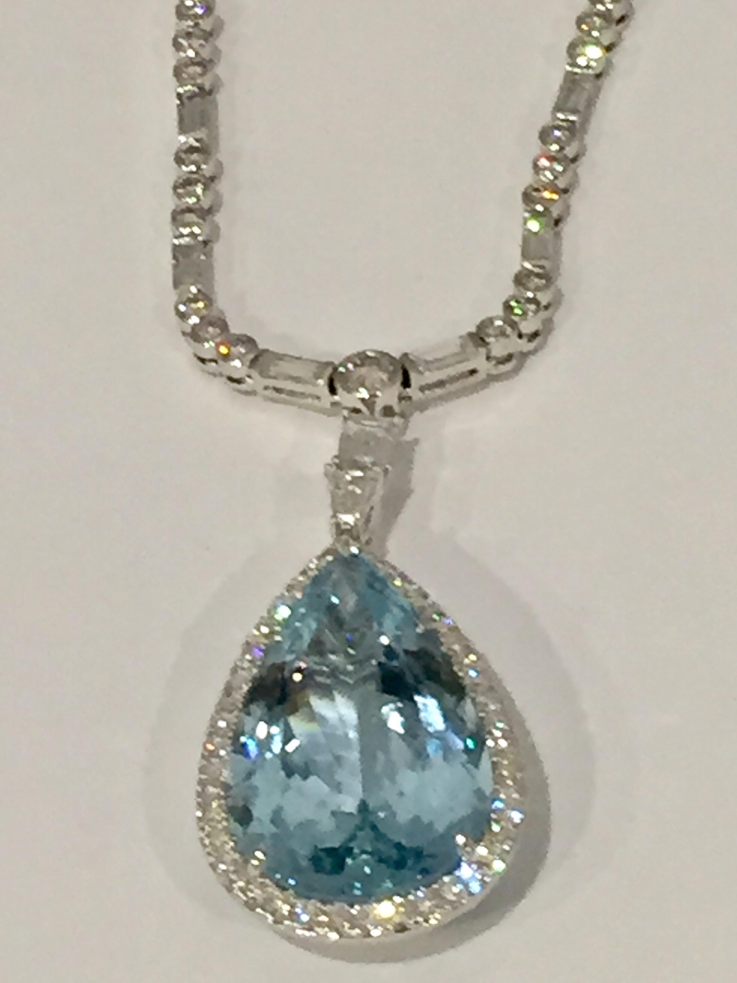 Contemporary Aquamarine Diamond Necklace For Sale