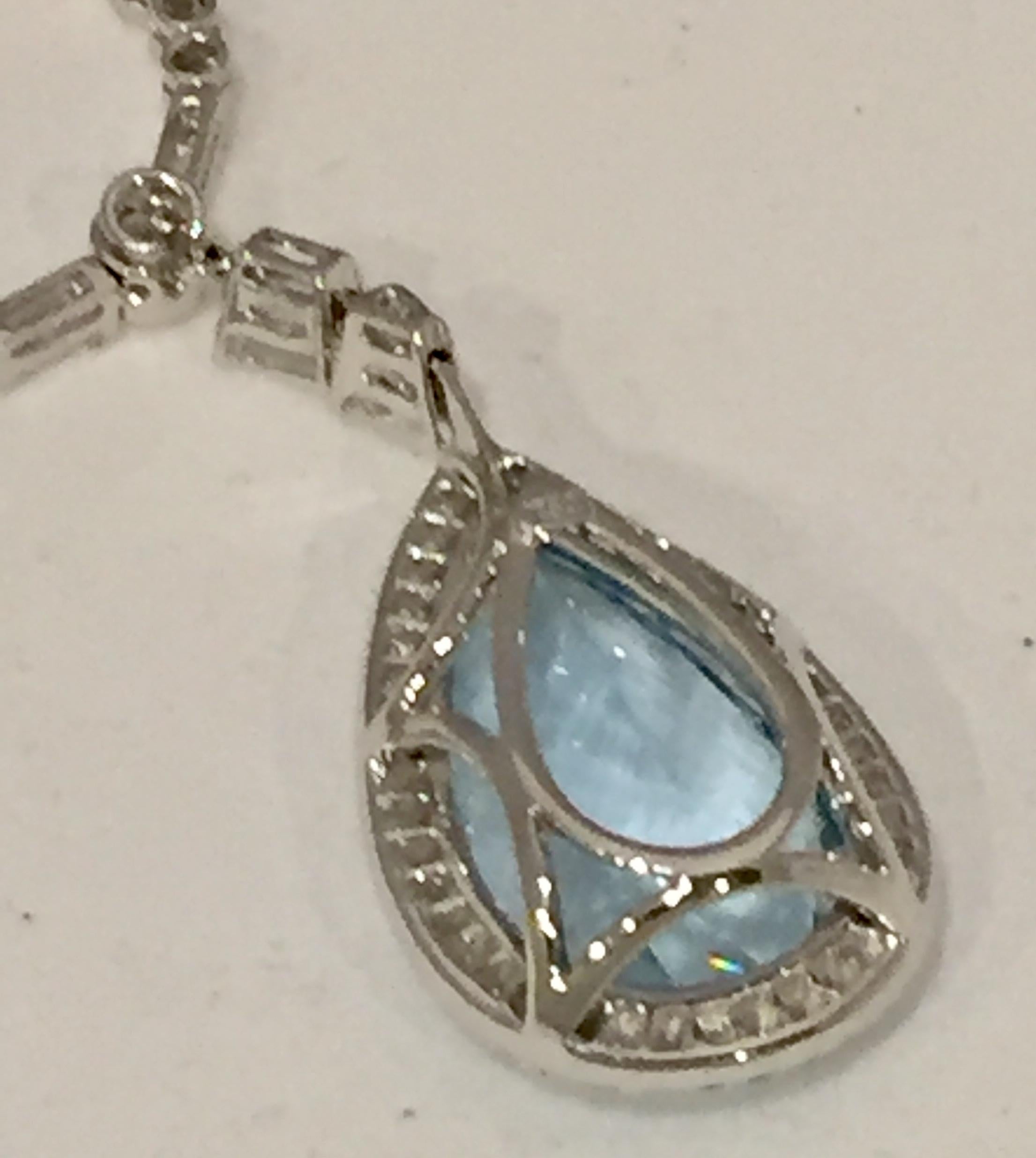 Round Cut Aquamarine Diamond Necklace For Sale