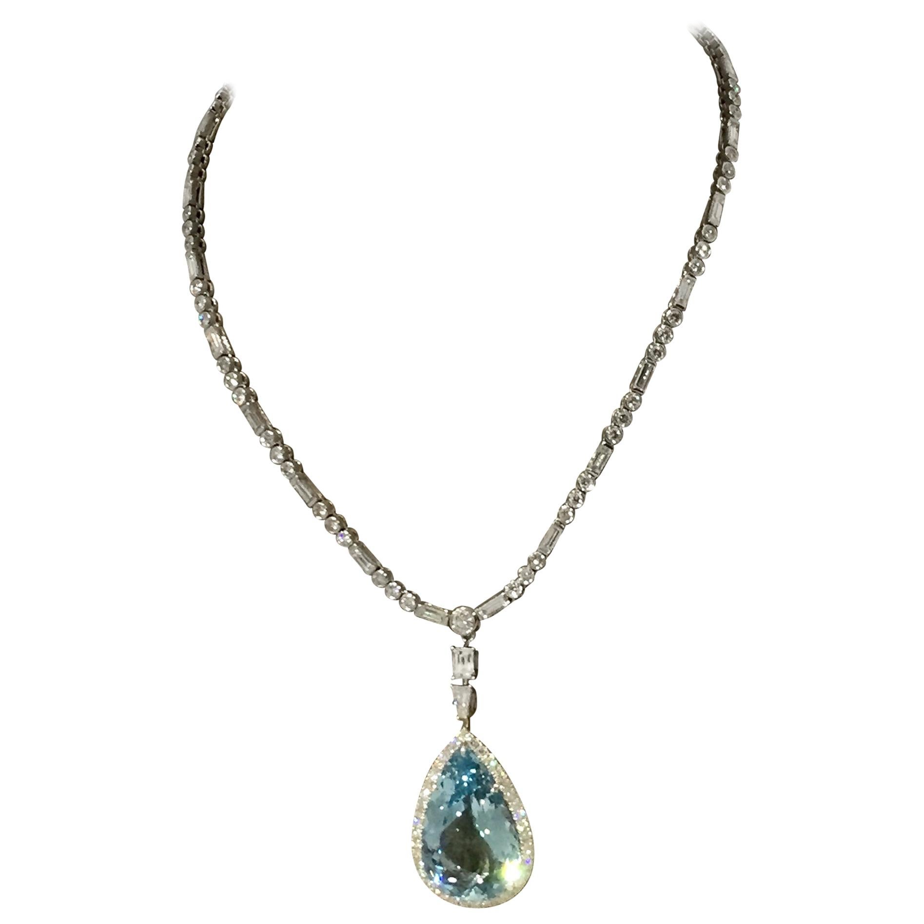 Aquamarine Diamond Necklace For Sale