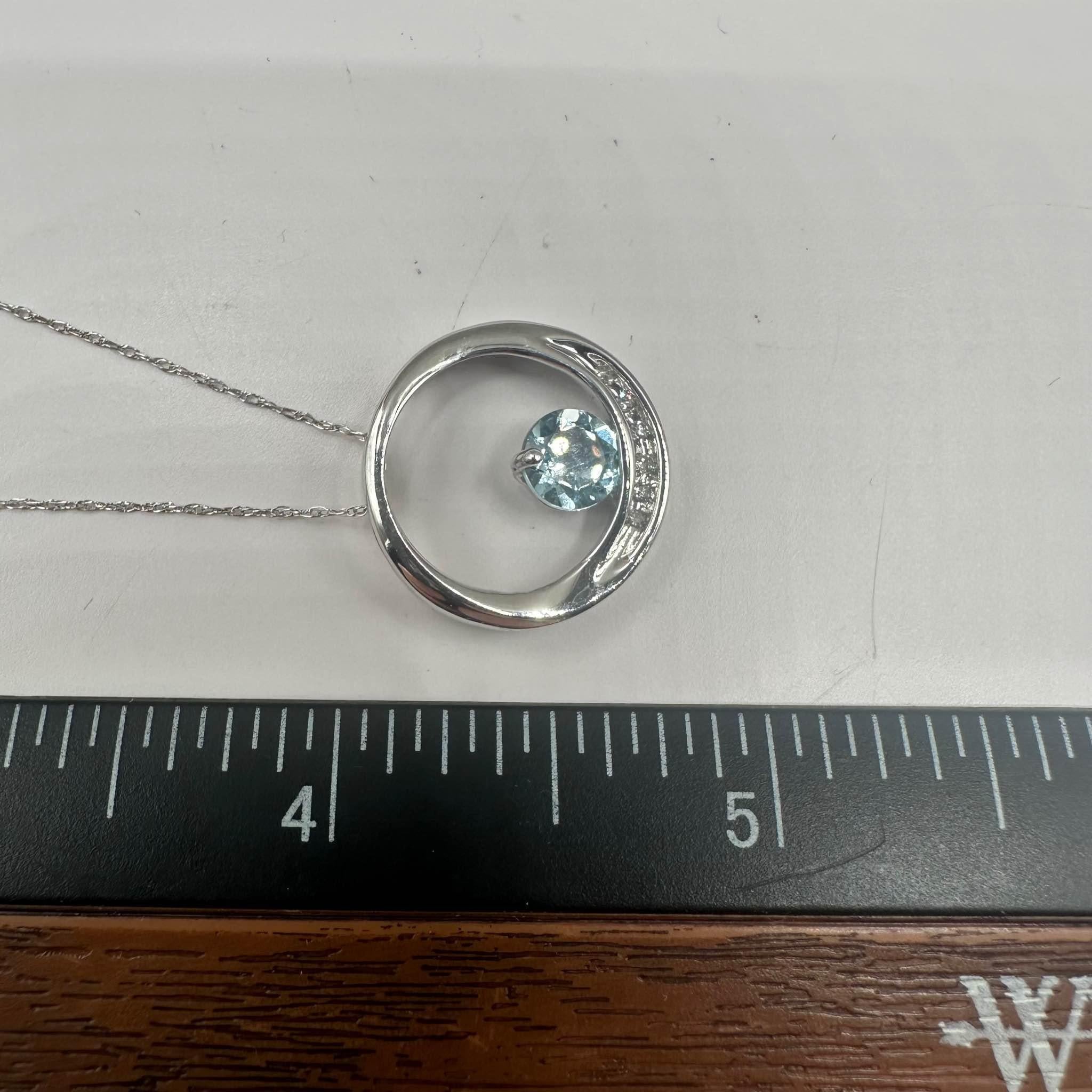 Women's Aquamarine & Diamond Necklace in 10kt White Gold - 0.03ctw Diamonds, 16