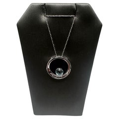 Aquamarine & Diamond Necklace in 10kt White Gold - 0.03ctw Diamonds, 16"
