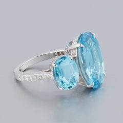 Aquamarine Diamond Paolo Costagli Cocktail Ring in 18K Gold