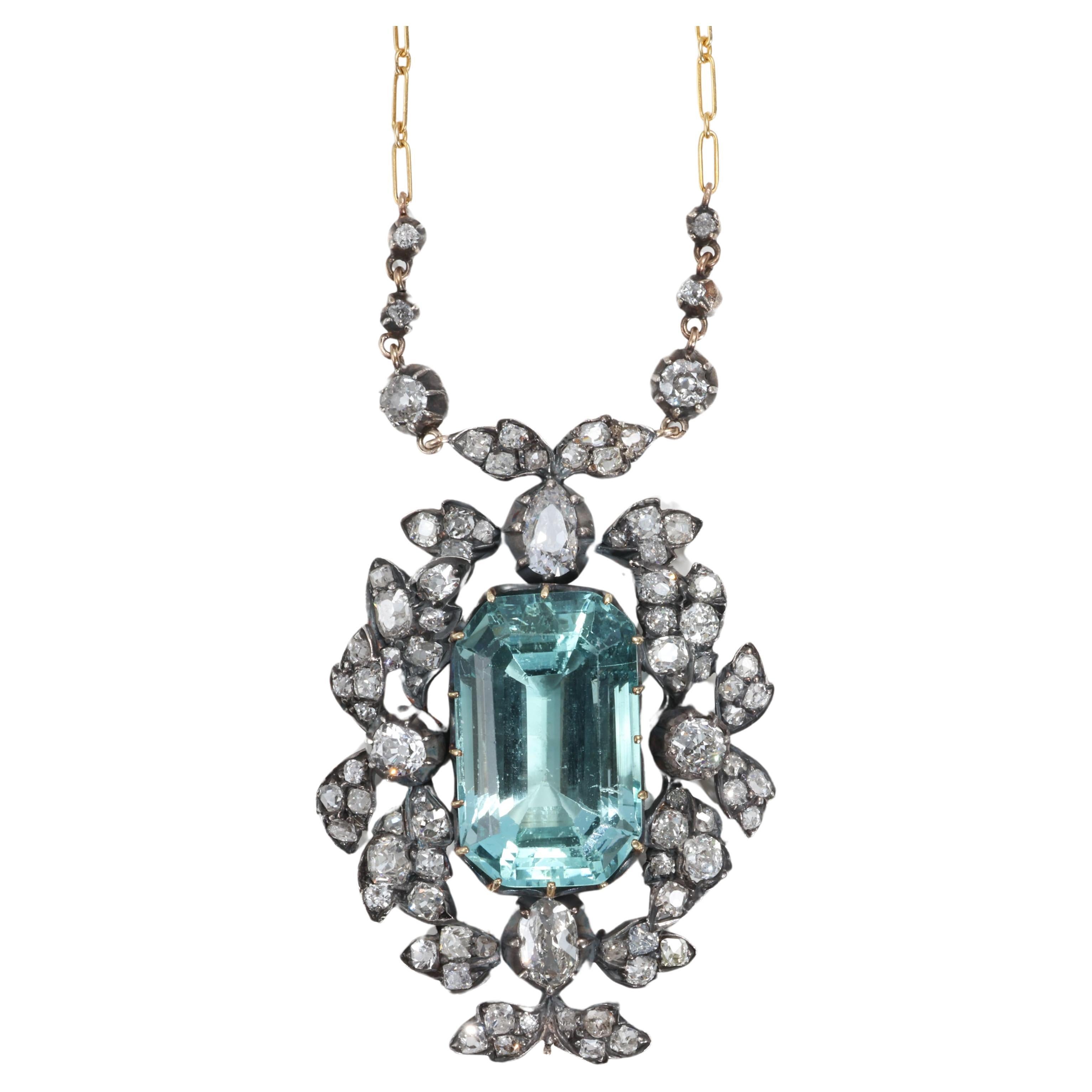 Aquamarine & Diamond Pendant "Bridgerton Period" Regency Era Circa 1811 For Sale