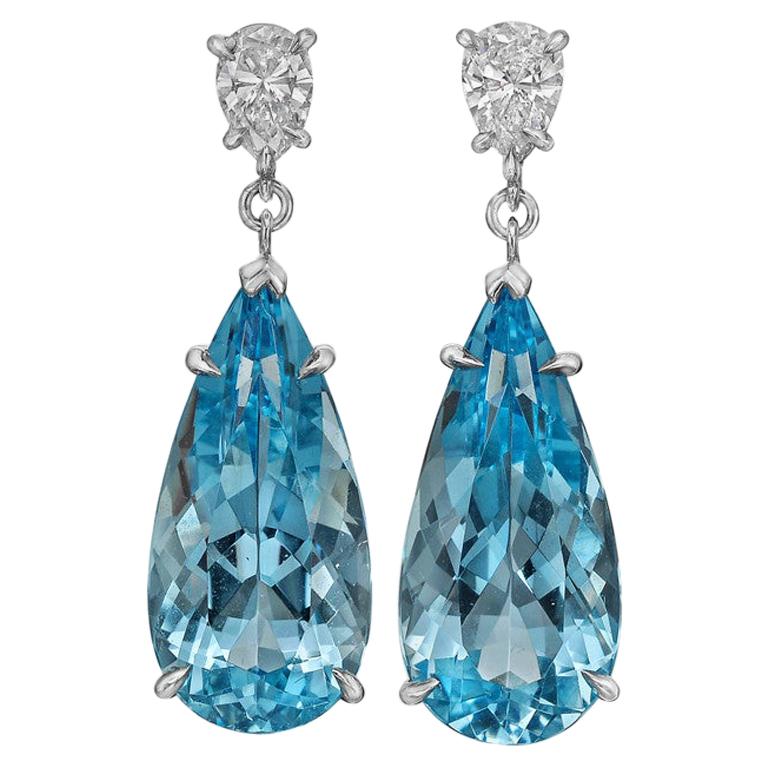 Aquamarine and Diamond Pendant Earrings For Sale