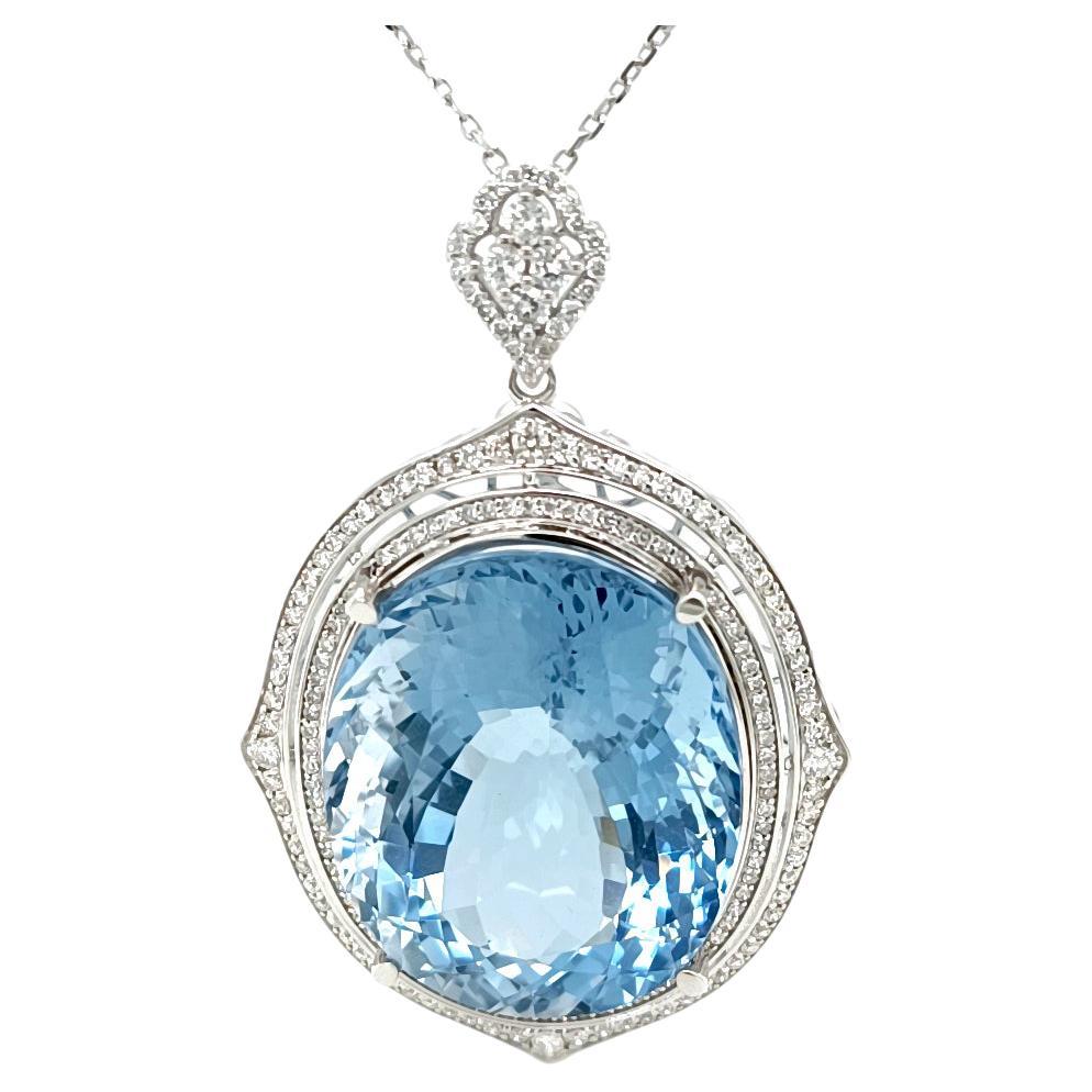 Aquamarine & Diamond Pendant For Sale