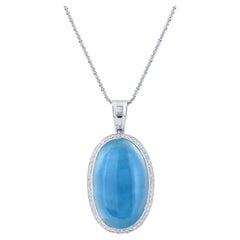 Aquamarine & Diamond Pendant In 18K White Gold