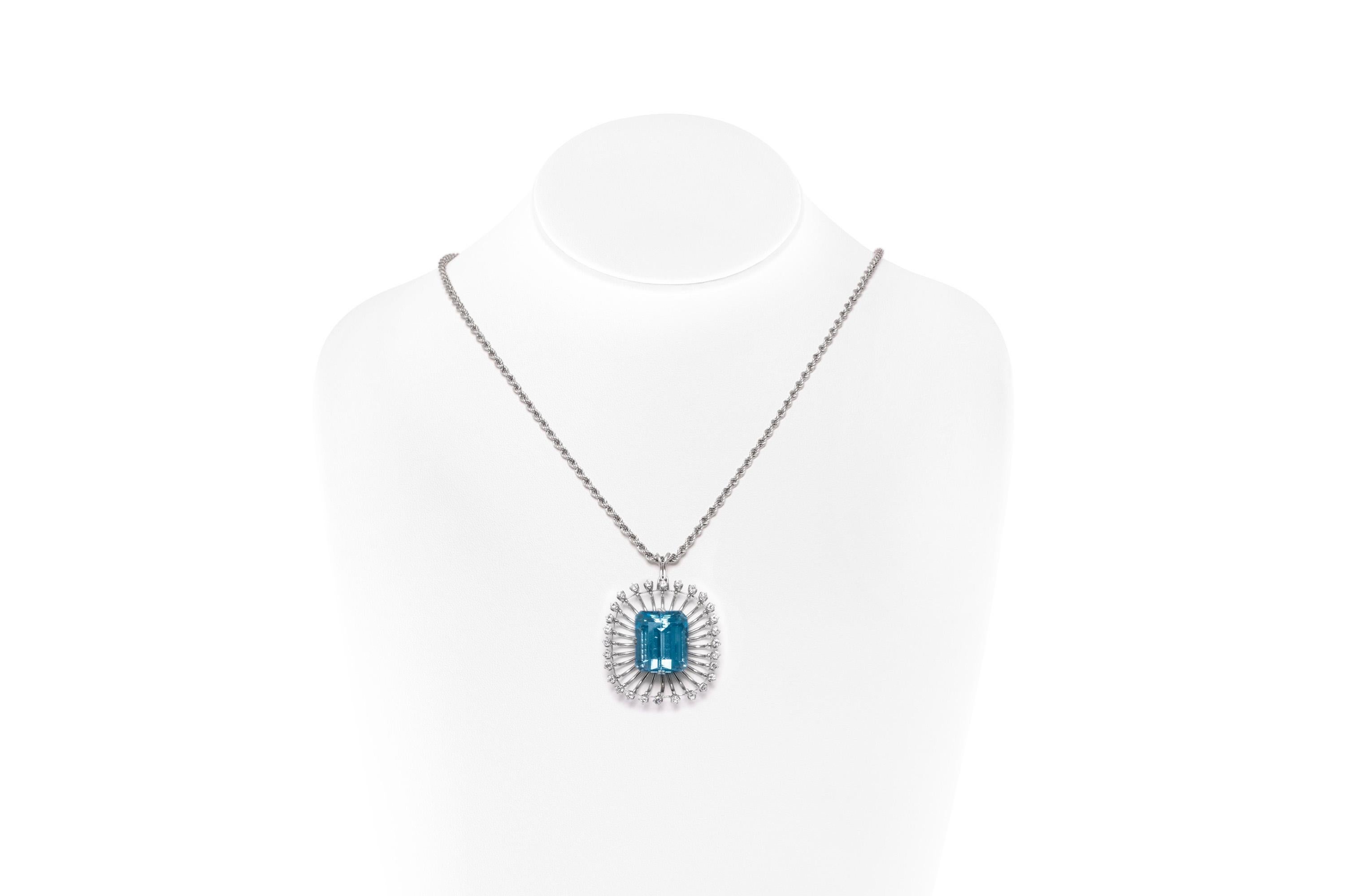 Women's Aquamarine Diamond Pendant Necklace For Sale