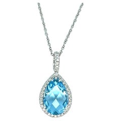 Used Aquamarine Diamond Pendant Necklace