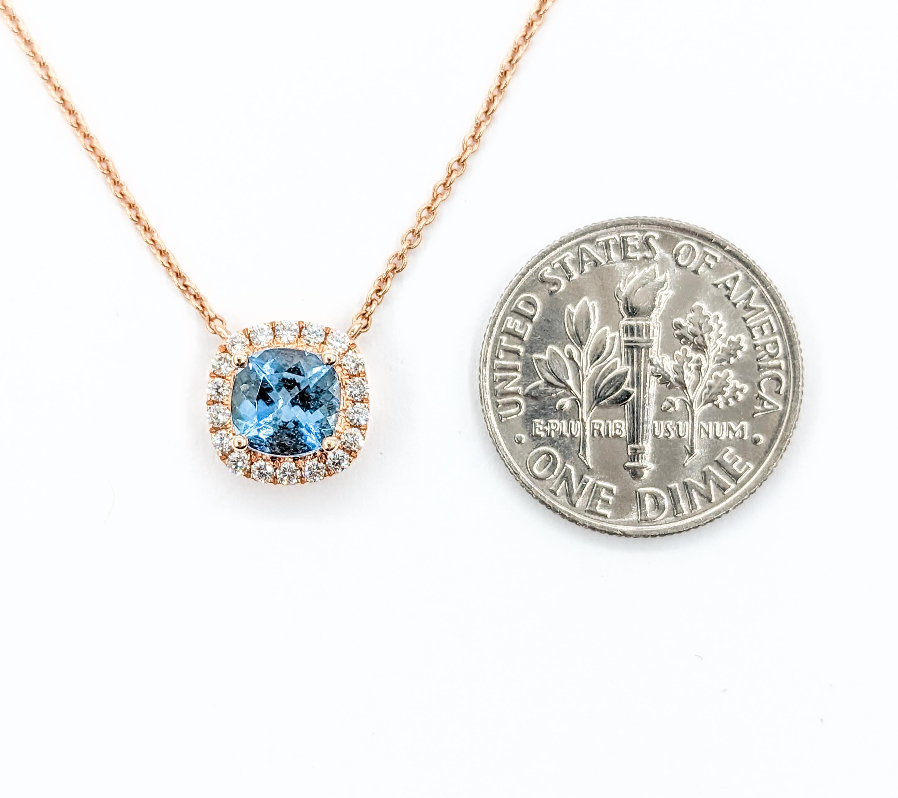 Contemporary Aquamarine & Diamond Pendant With Chain For Sale