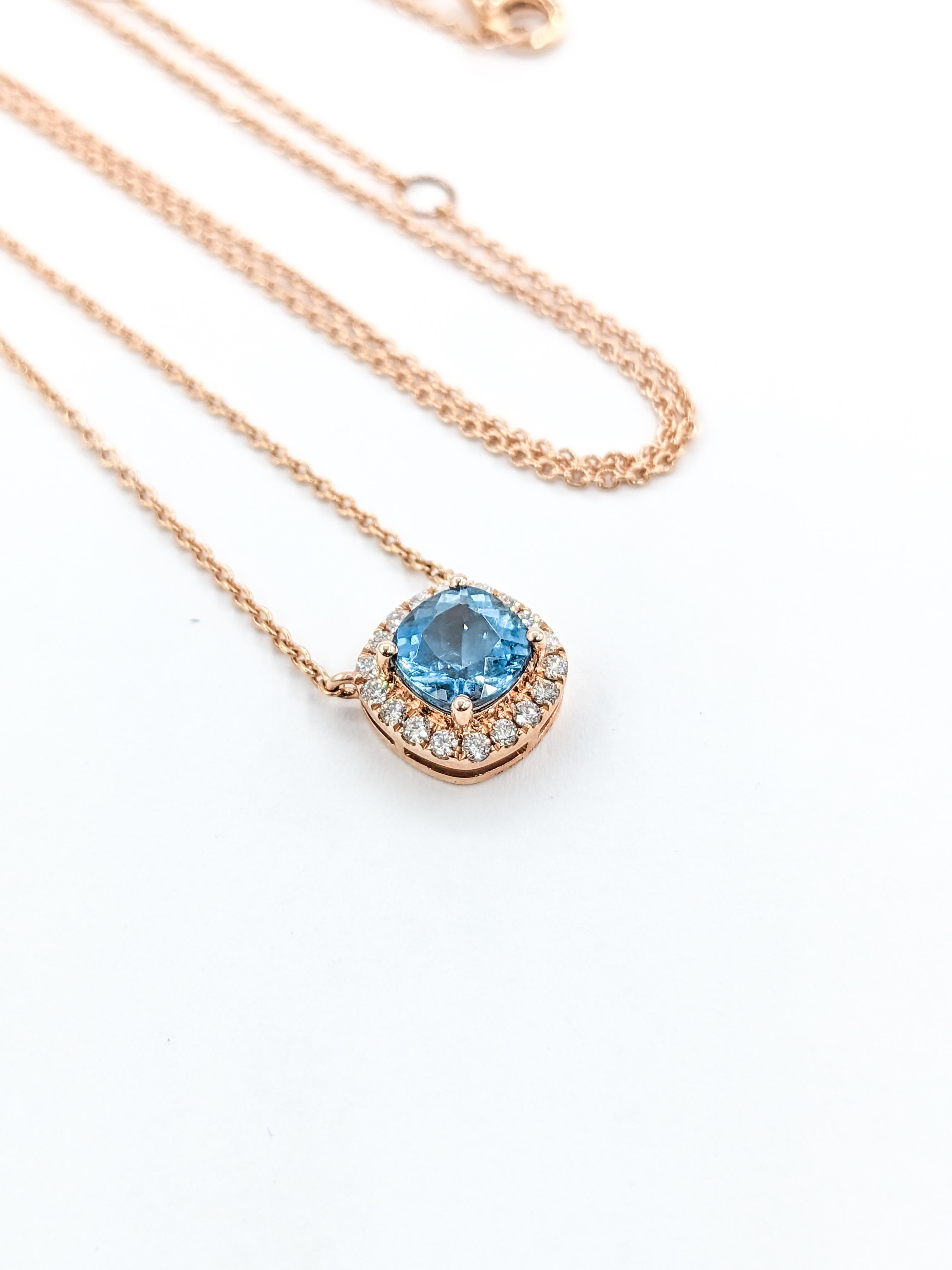 Pendentif aigue-marine et diamant avec chaîne en vente 2