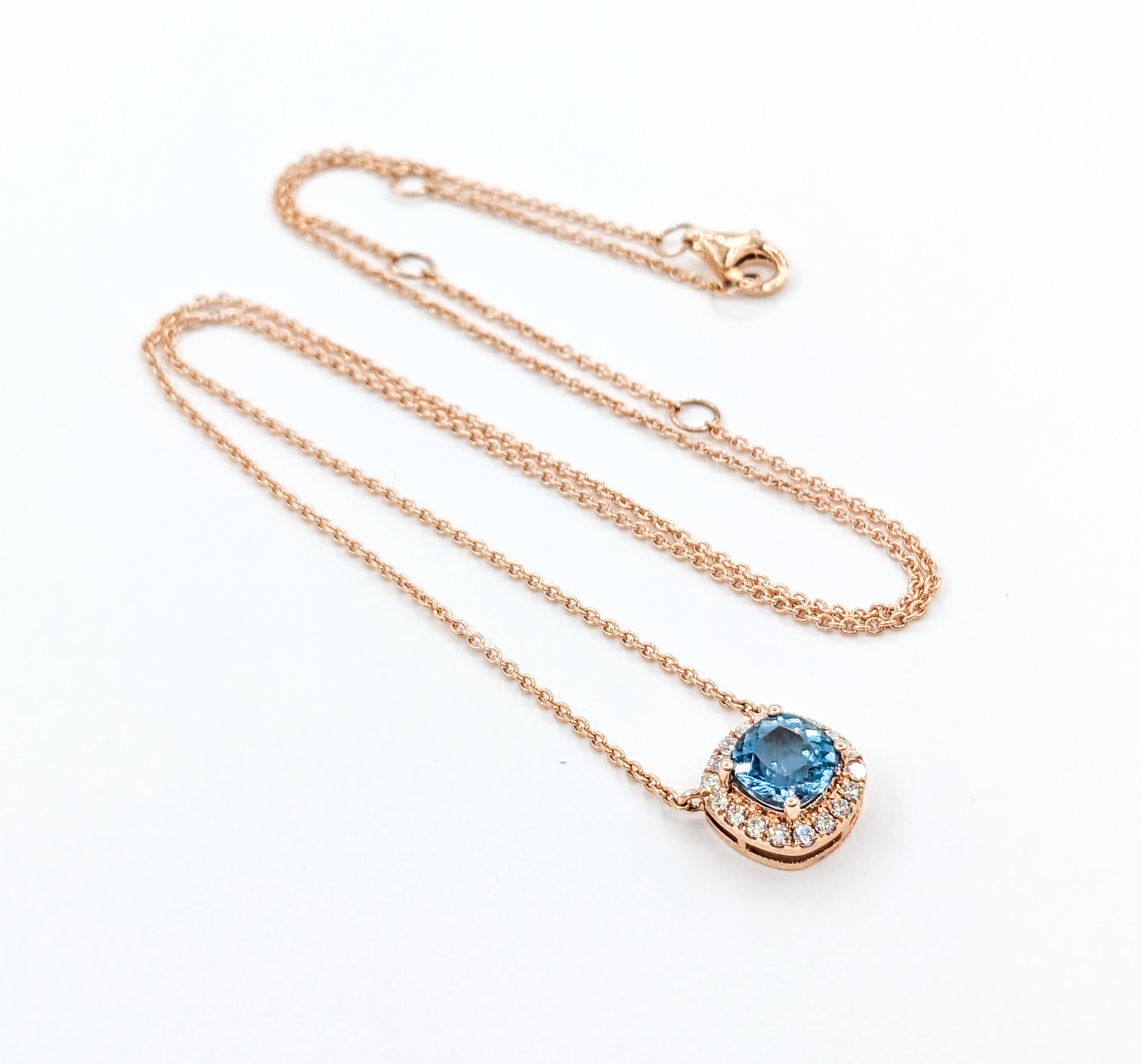 Aquamarine & Diamond Pendant With Chain For Sale 3