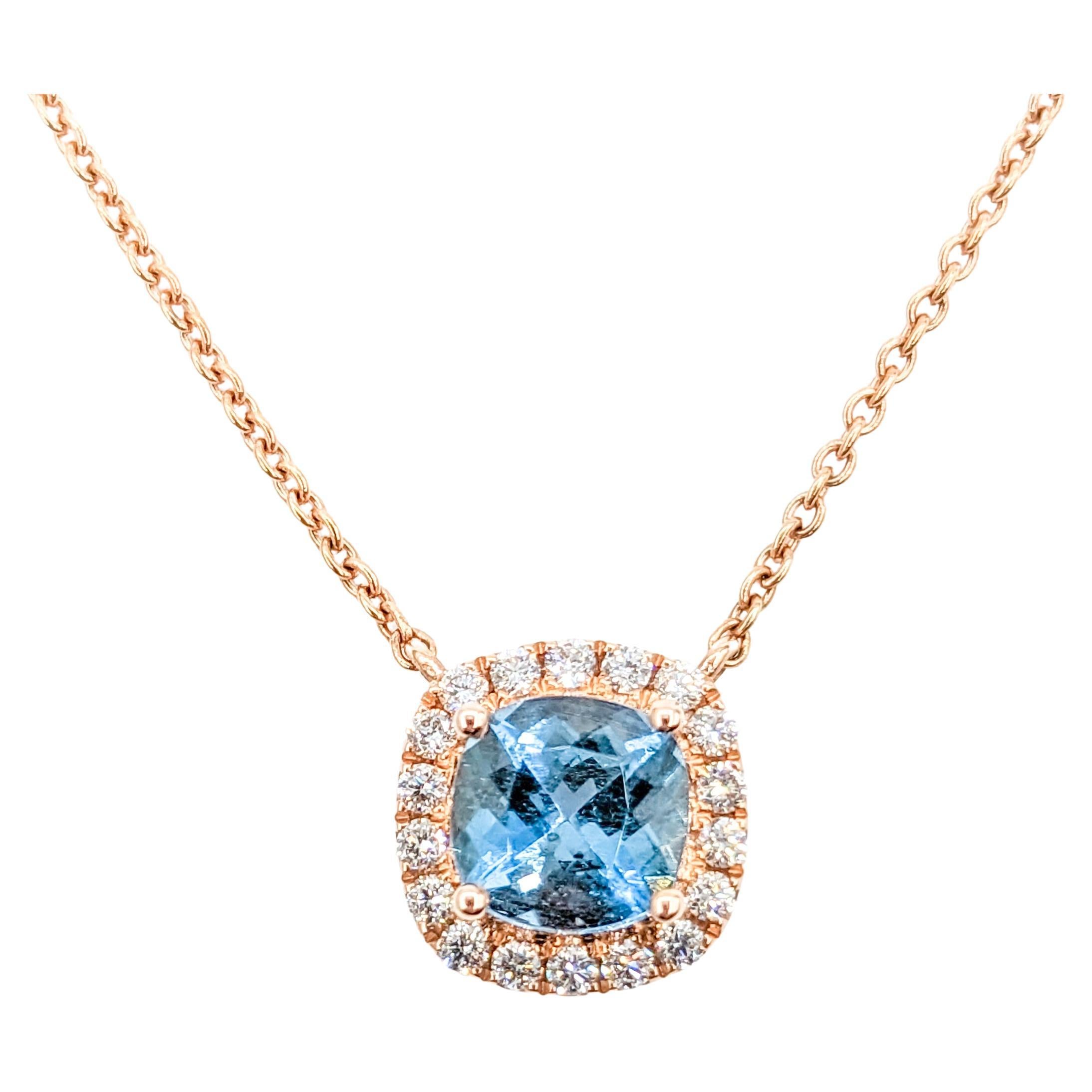 Aquamarine & Diamond Pendant With Chain