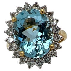 Aquamarine Diamond Platinum 18 Karat Yellow Gold Cocktail Ring