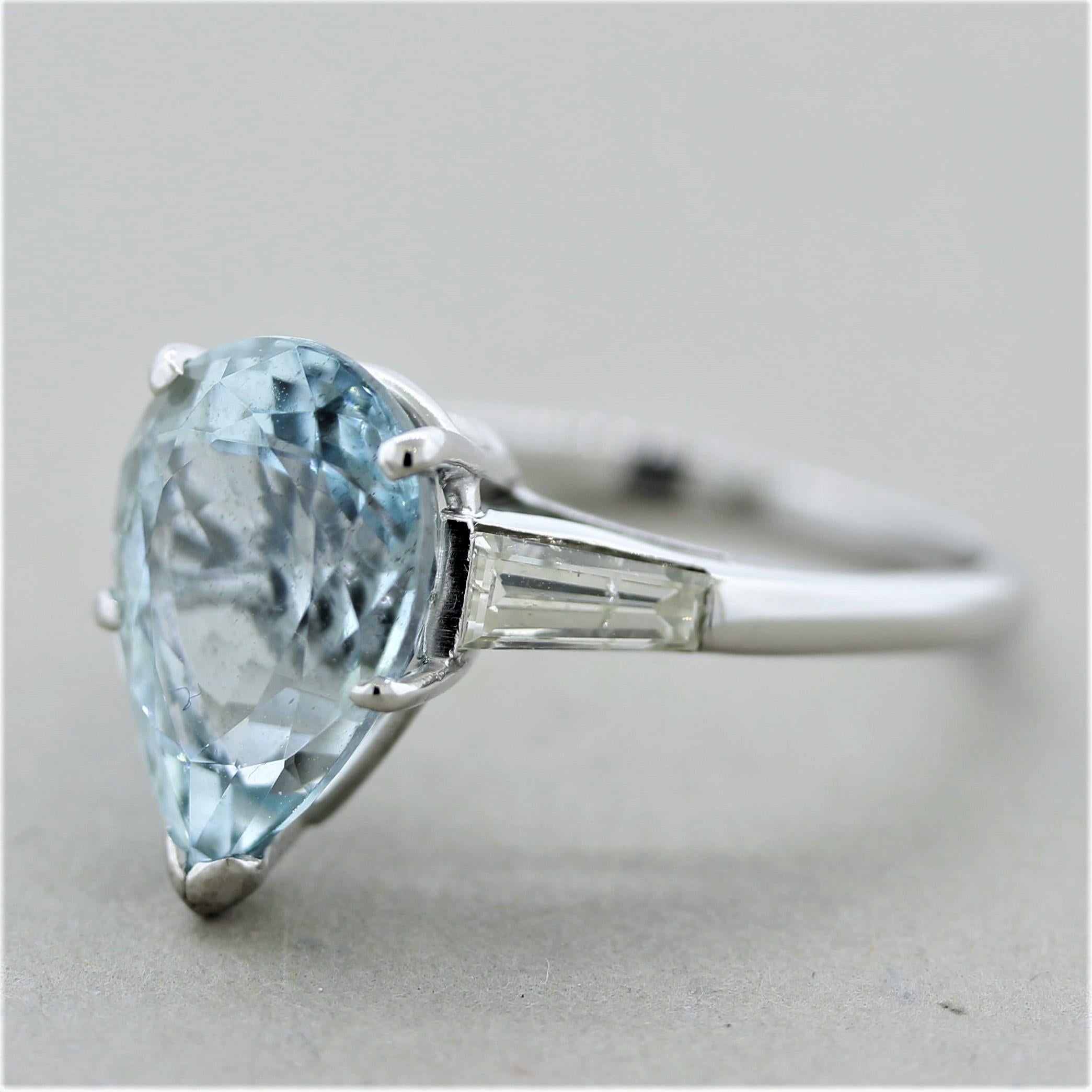 Mixed Cut Aquamarine Diamond Platinum 3-Stone Ring