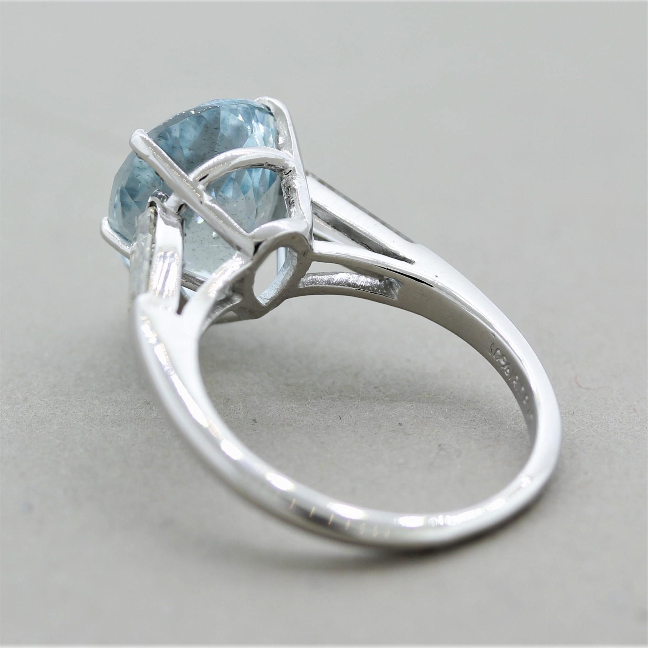 Women's Aquamarine Diamond Platinum 3-Stone Ring