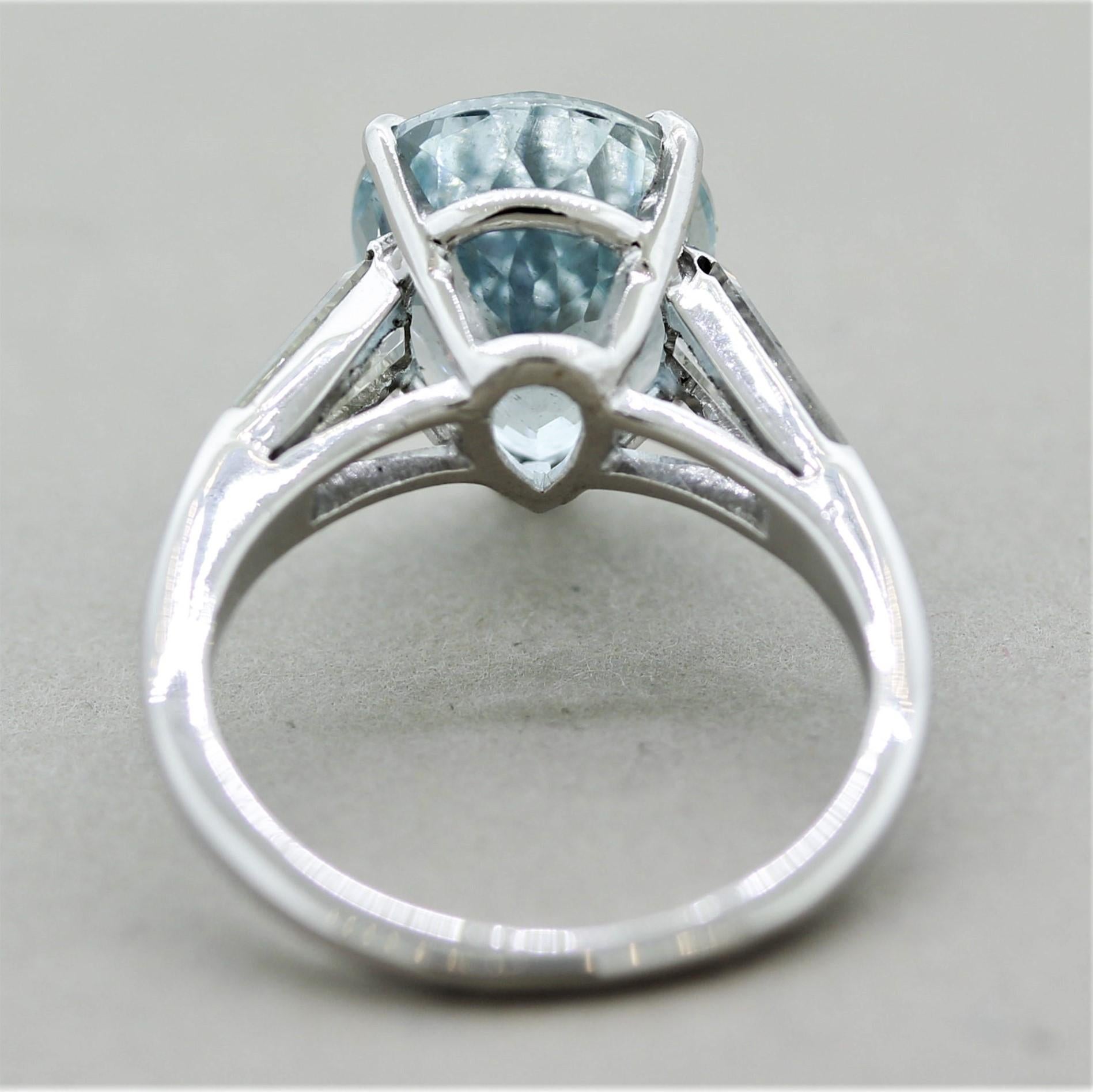 Aquamarine Diamond Platinum 3-Stone Ring 1