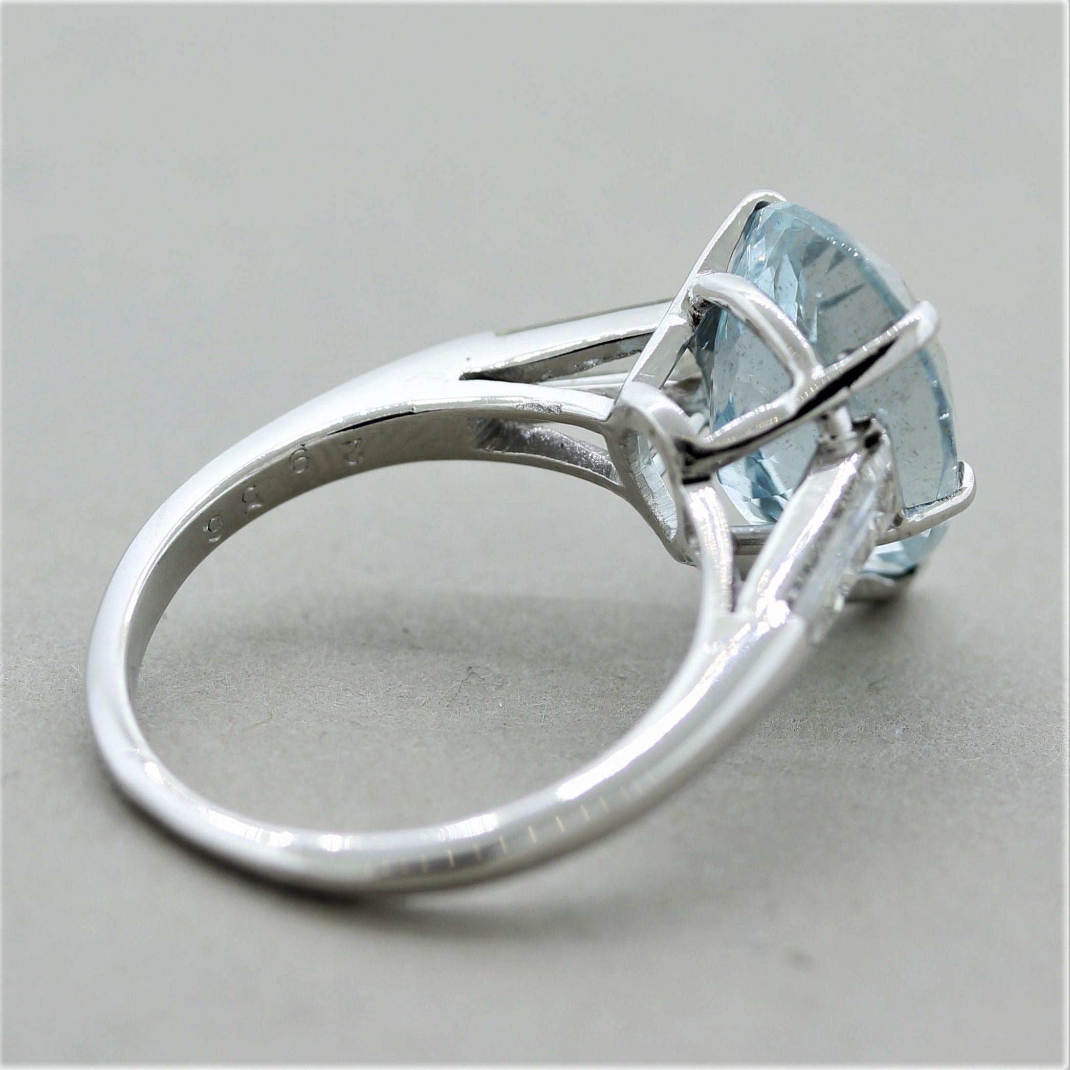 Aquamarine Diamond Platinum 3-Stone Ring 2